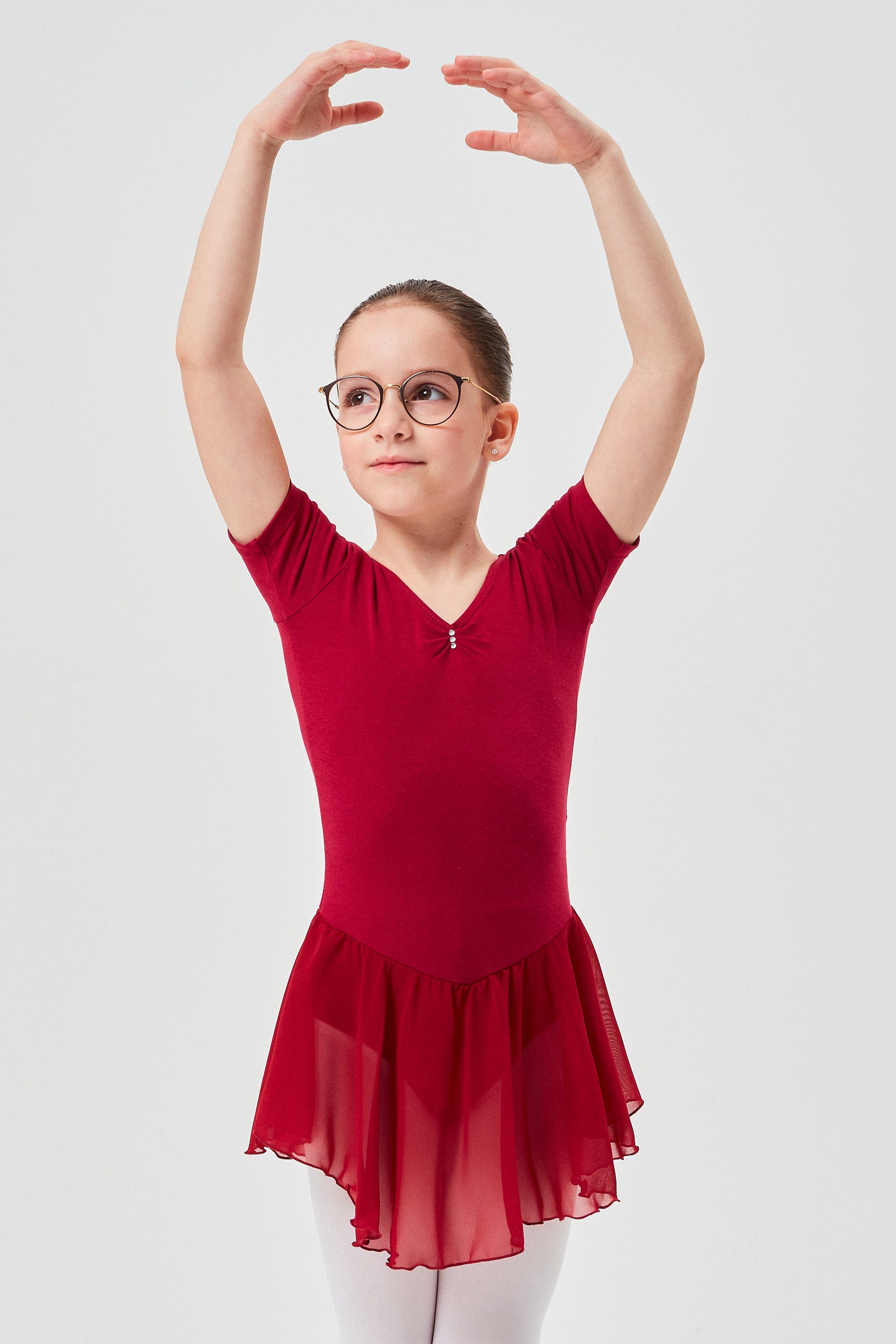 tanzmuster Chiffonkleid Ballettkleid Betty mit Glitzersteinen Mädchen Ballettbody mit Chiffon Röckchen