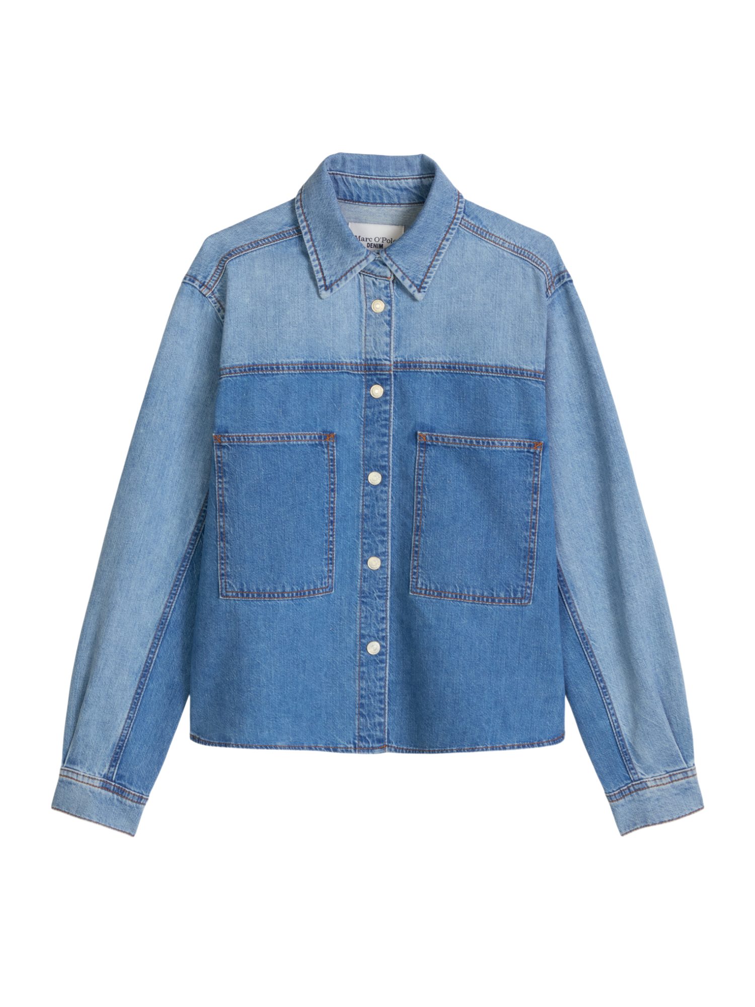 Marc O'Polo DENIM Blusenshirt blau,Casual,Baumwolle,Unifarben,Hemdblusenkragen,Lang,Regular Fit