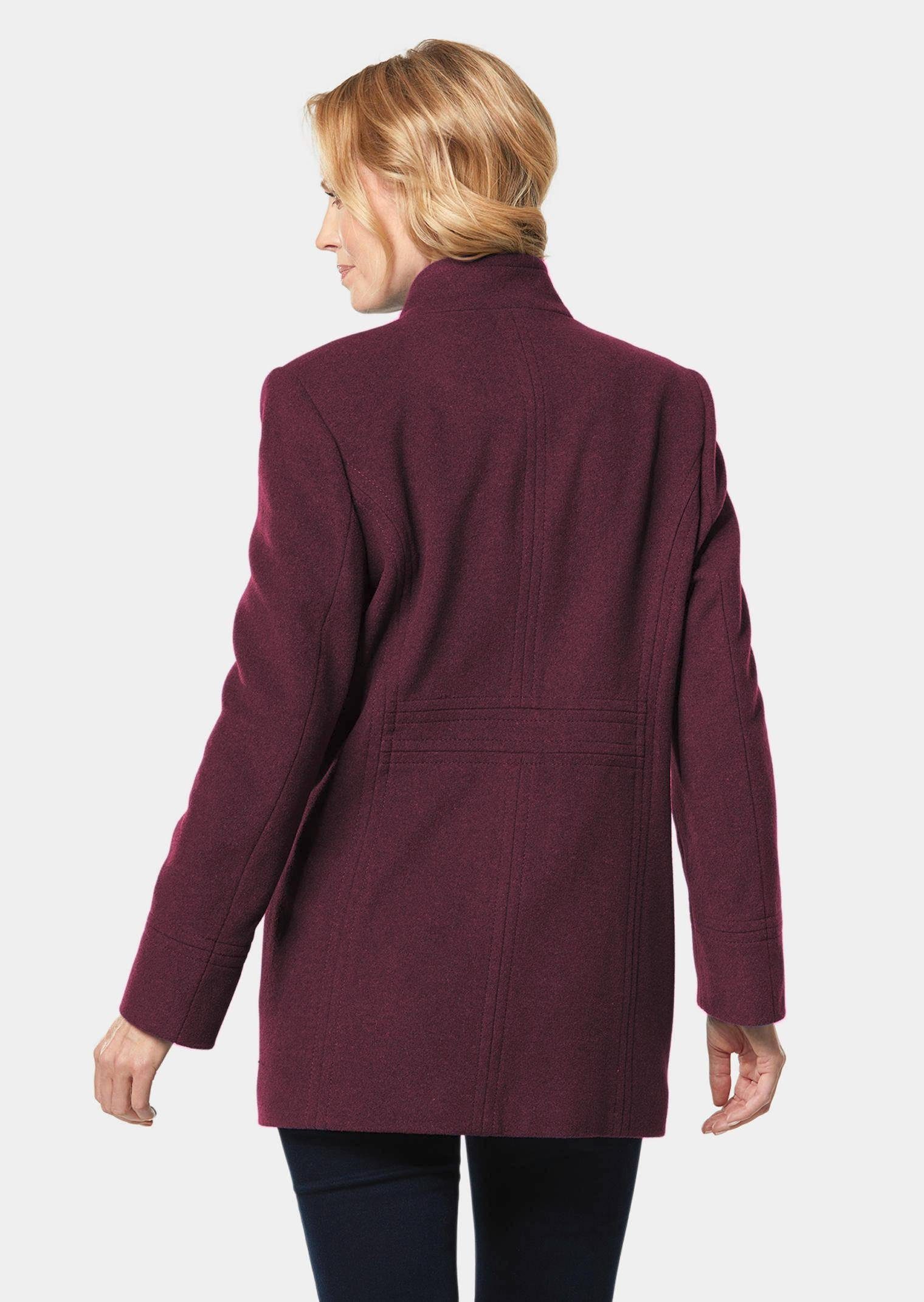 GOLDNER Wolljacke Eleganter Wintermantel mit Stehkragen Longmantel mit Knöpfen, Schubtaschen und Langarm