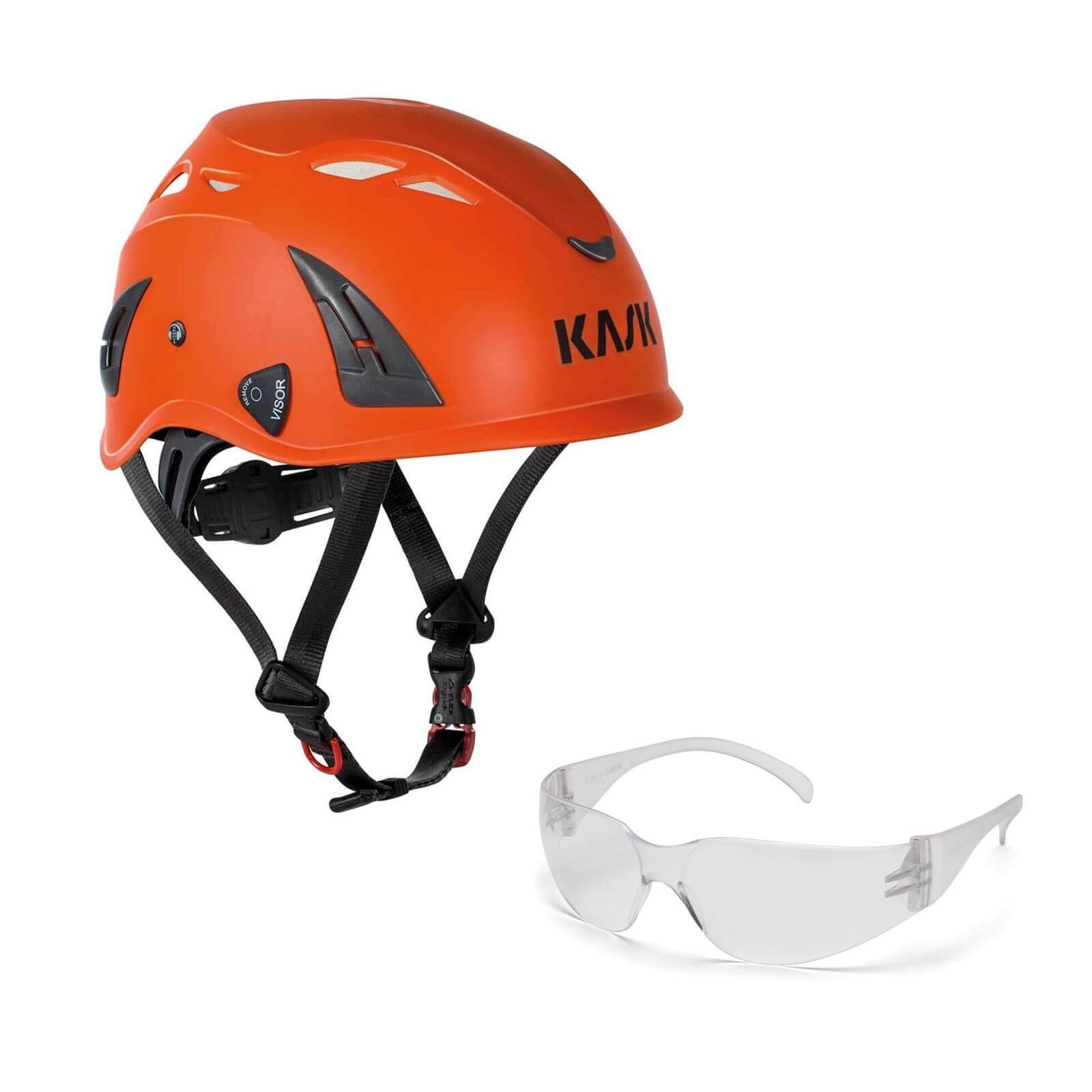 Bergsteigerhelm, Industriekletterhelm + Schutzbrille Schutzhelm orange Kask Plasma klar AQ