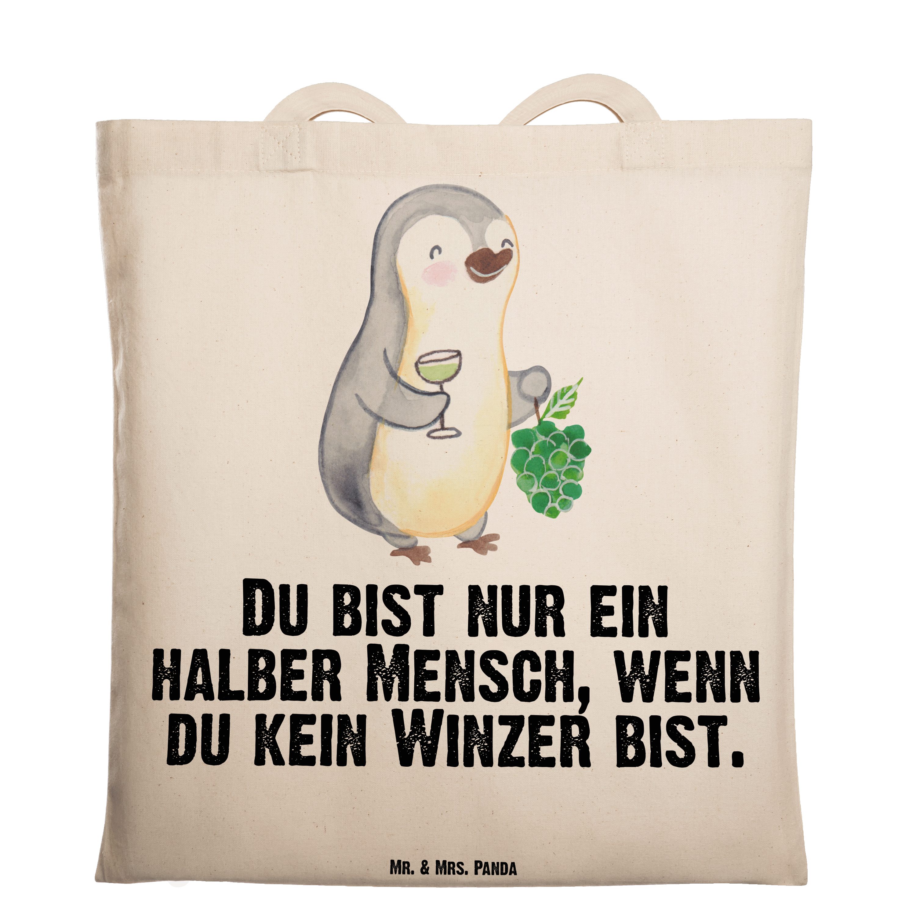 - B Einkaufstasche, Jubiläum, Geschenk, Tragetasche (1-tlg) Mrs. Herz mit Mr. Winzer Panda & - Transparent