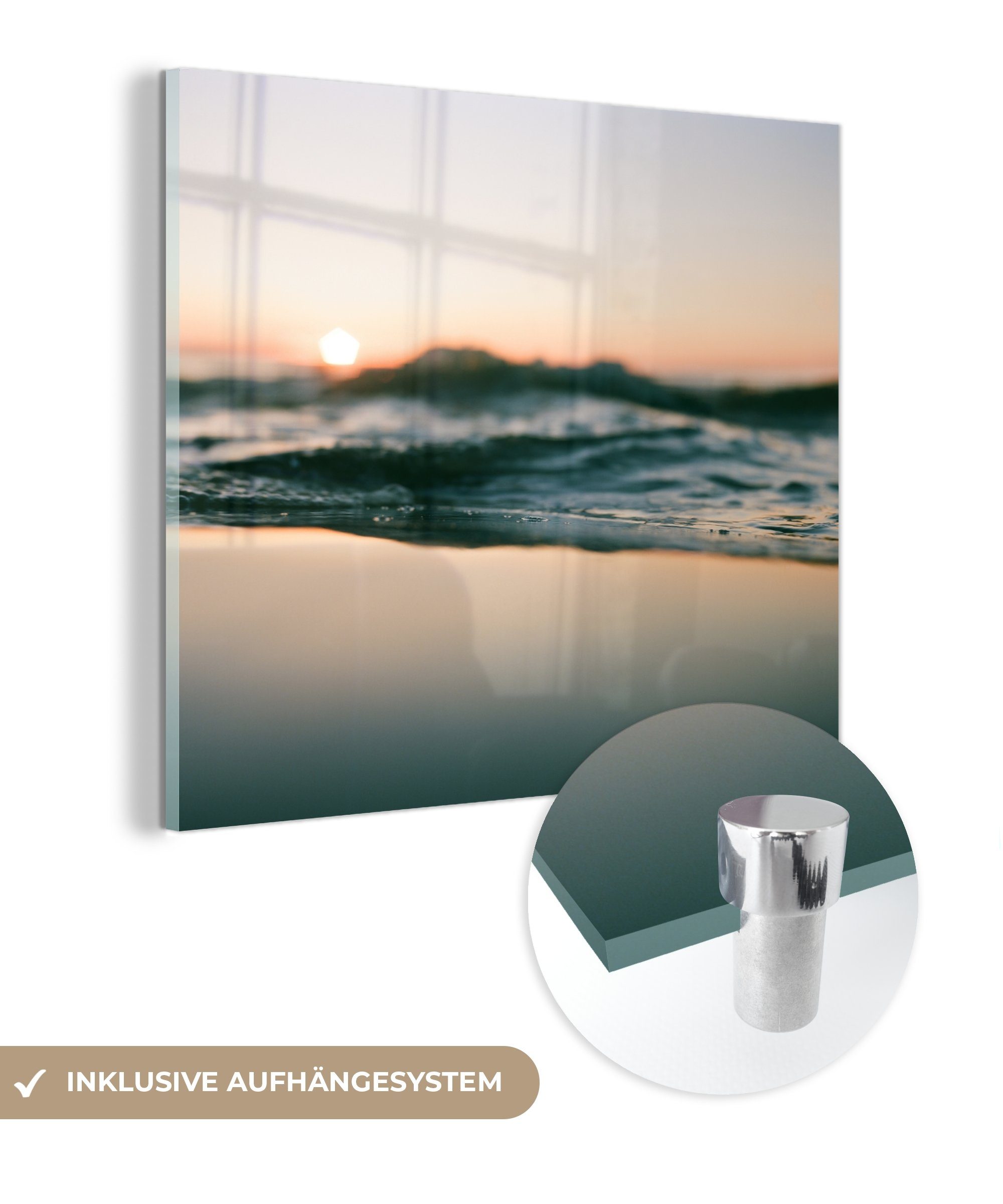 MuchoWow Acrylglasbild Meer - Wellen - Sonne, (1 St), Glasbilder - Bilder auf Glas Wandbild - Foto auf Glas - Wanddekoration