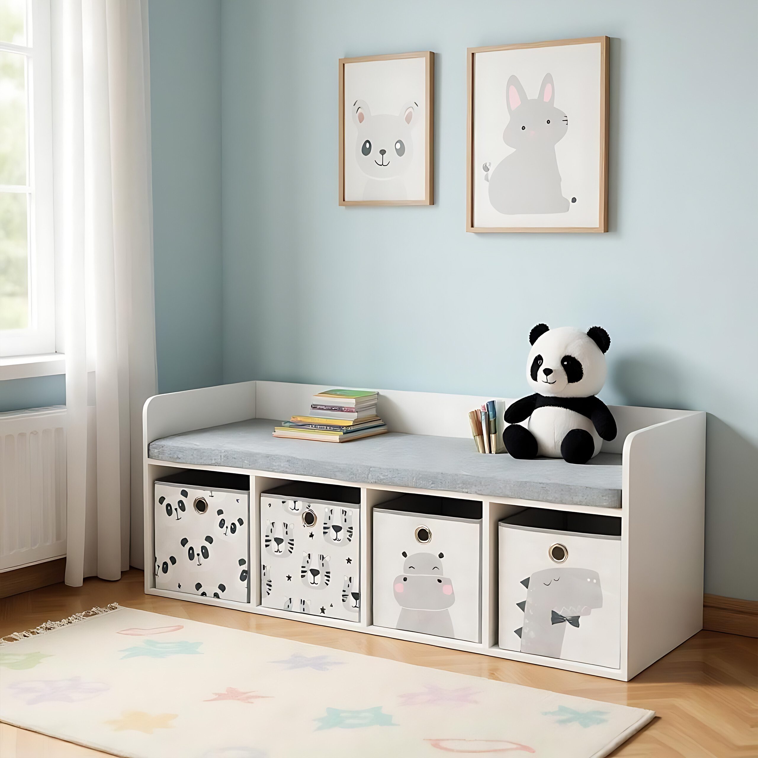 relaxdays Truhenbank Kinderbank mit 4 Boxen