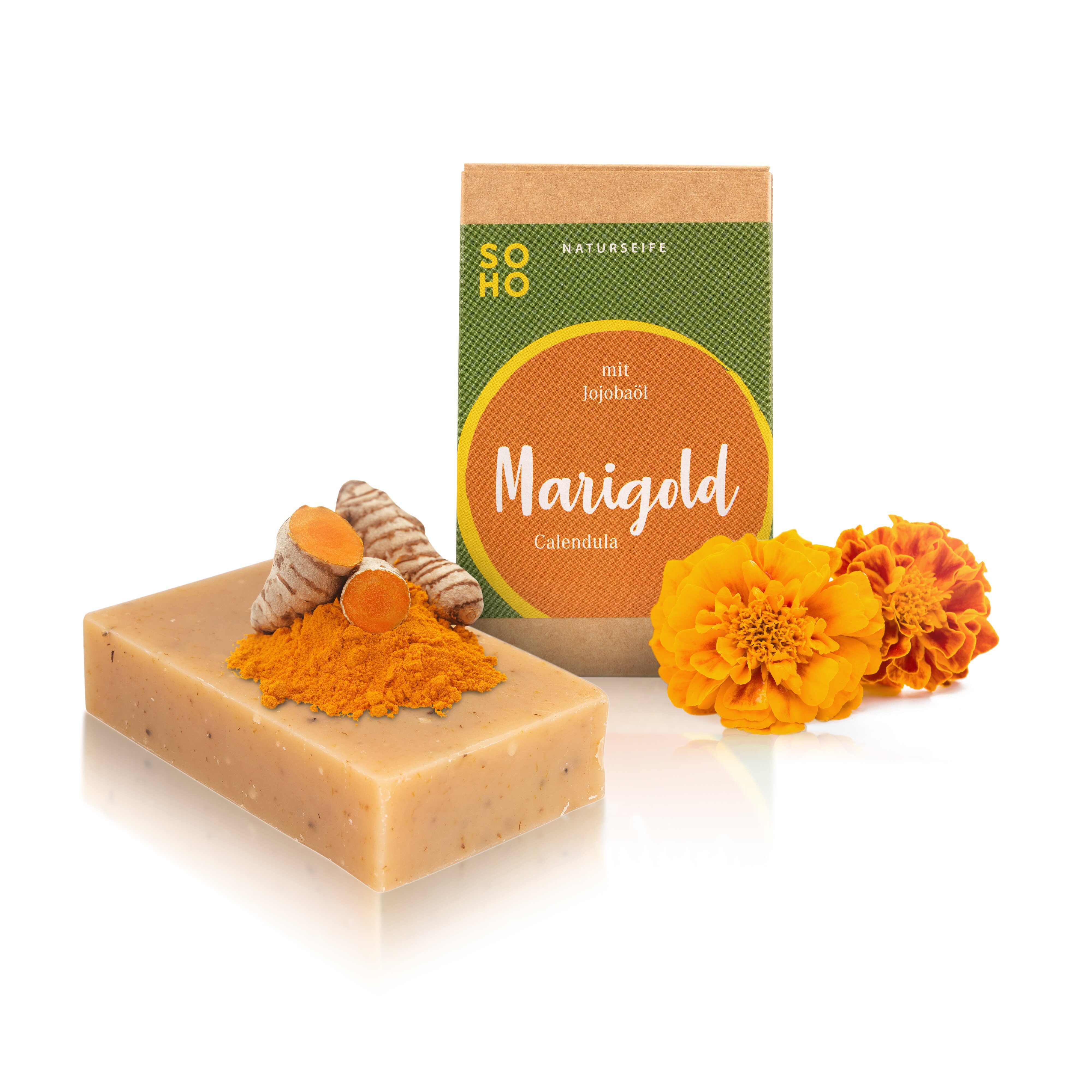 Feste Duschseife Kräuterseife, erfrischende Ringelblume & Jojobaöl