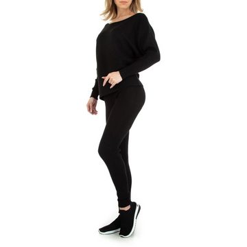 Ital-Design Freizeitanzug Damen Freizeit, Stretch Zweiteiler in Schwarz