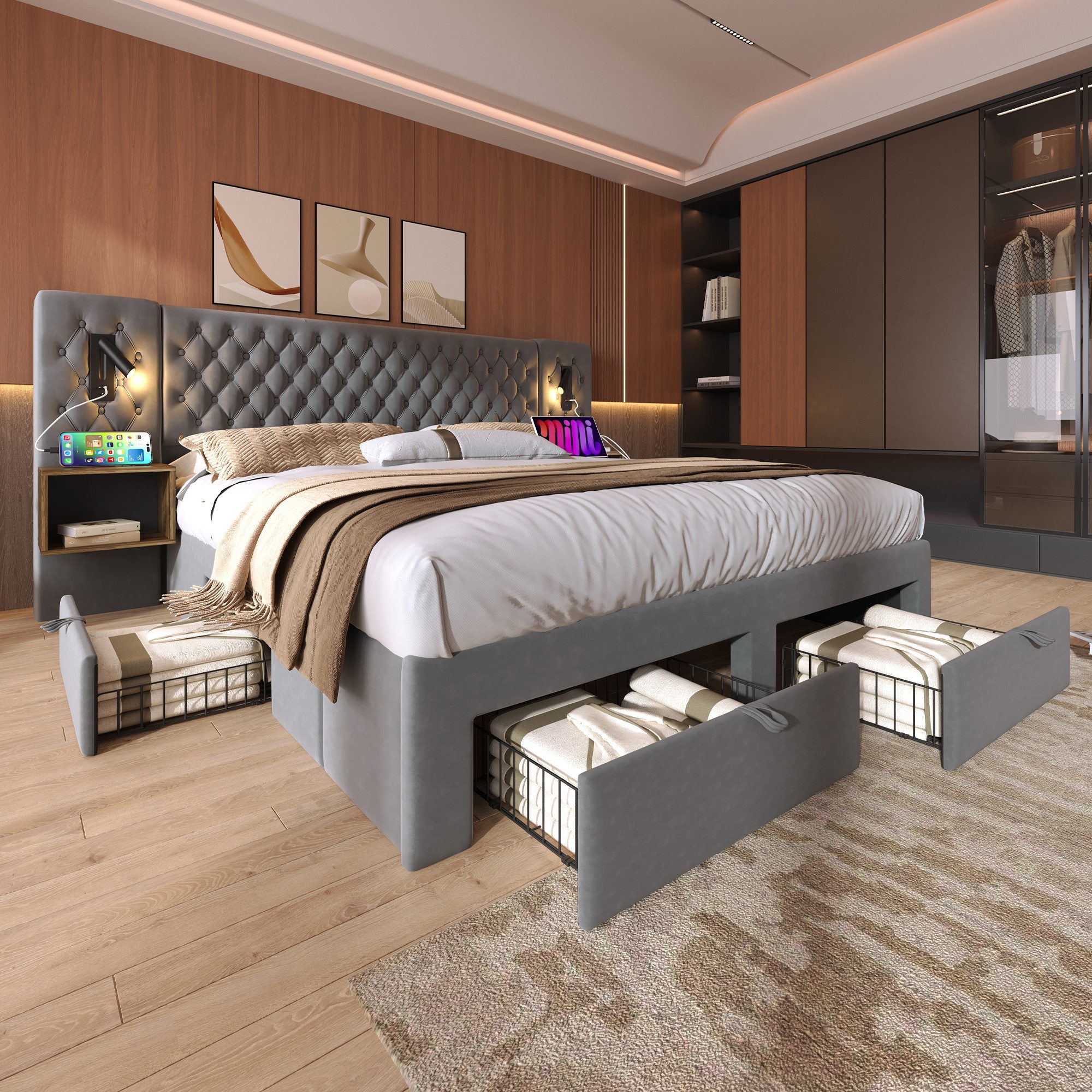 OKWISH Polsterbett Bettanlage Schlafzimmer Komplett Set (Doppelbett, 1-tlg. günstig online kaufen