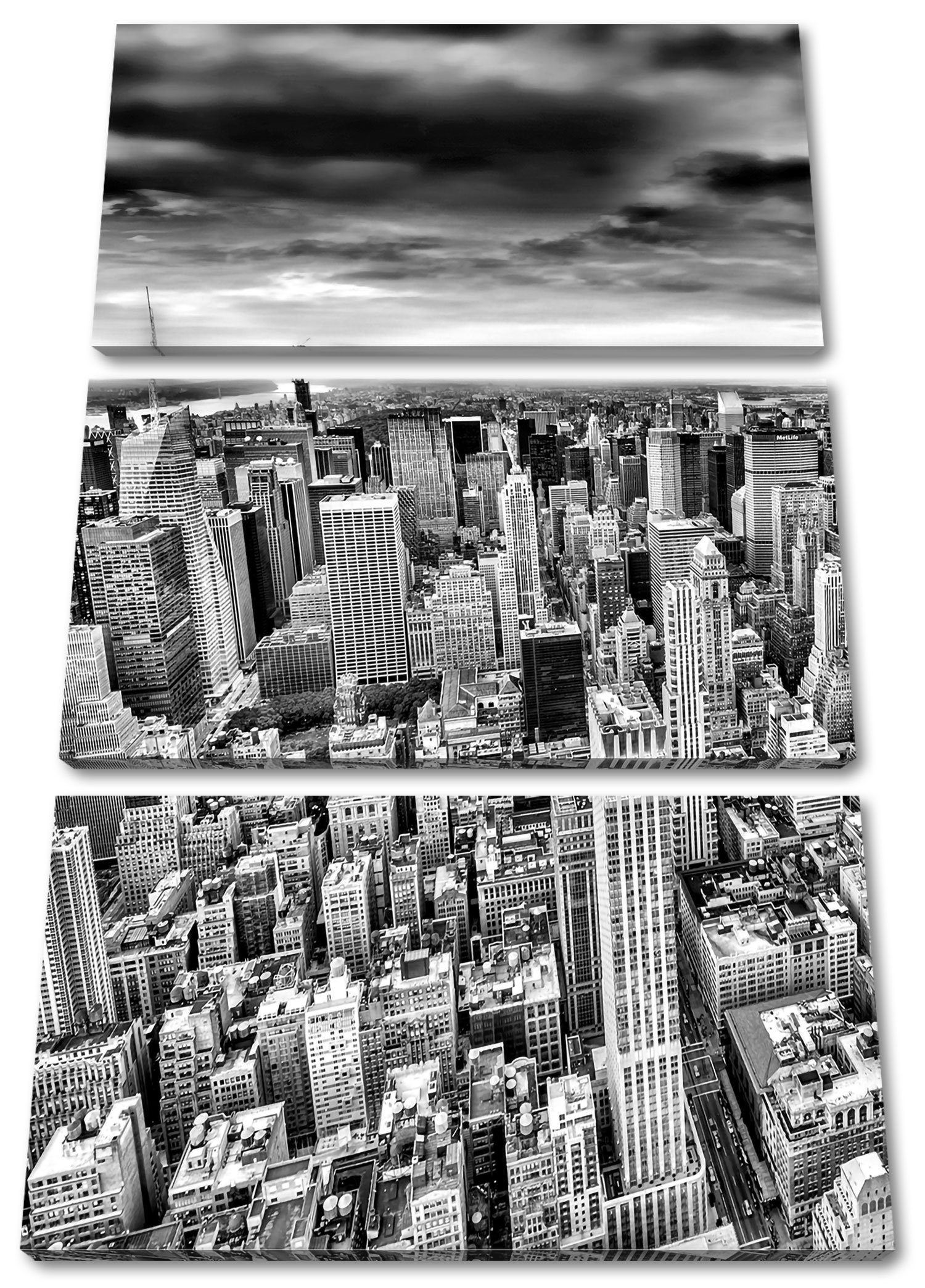 Zackenaufhänger (120x80cm) Leinwandbild (1 inkl. Skyline bespannt, Leinwandbild Pixxprint St), fertig 3Teiler New York Skyline York, New