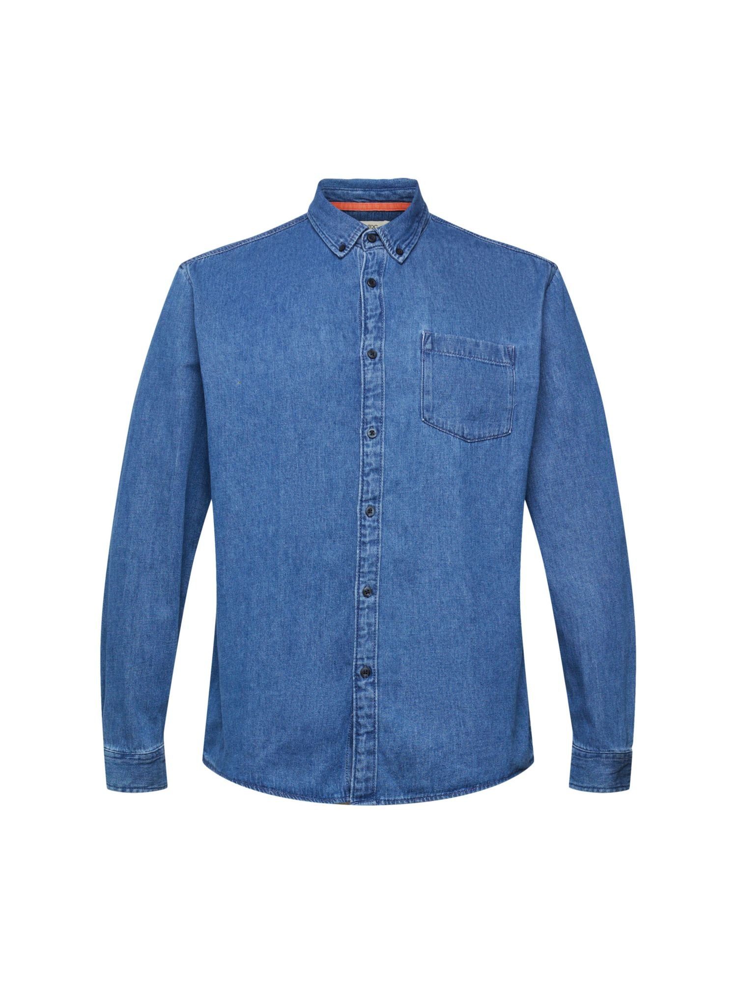 Tasche Esprit edc Jeanshemd WASHED BLUE mit by MEDIUM Langarmhemd aufgesetzter