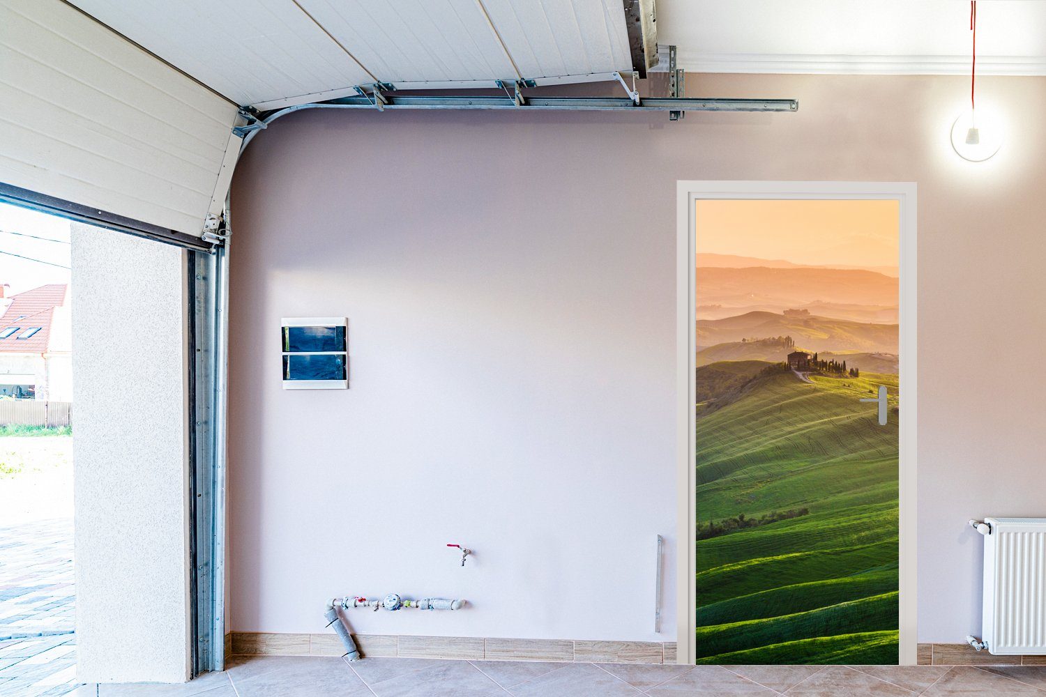 MuchoWow Türtapete Toskana - Landschaft - Hügel, Matt, bedruckt, (1 St), Selbstklebende Tapete, Folie für Möbel, 75x205 cm