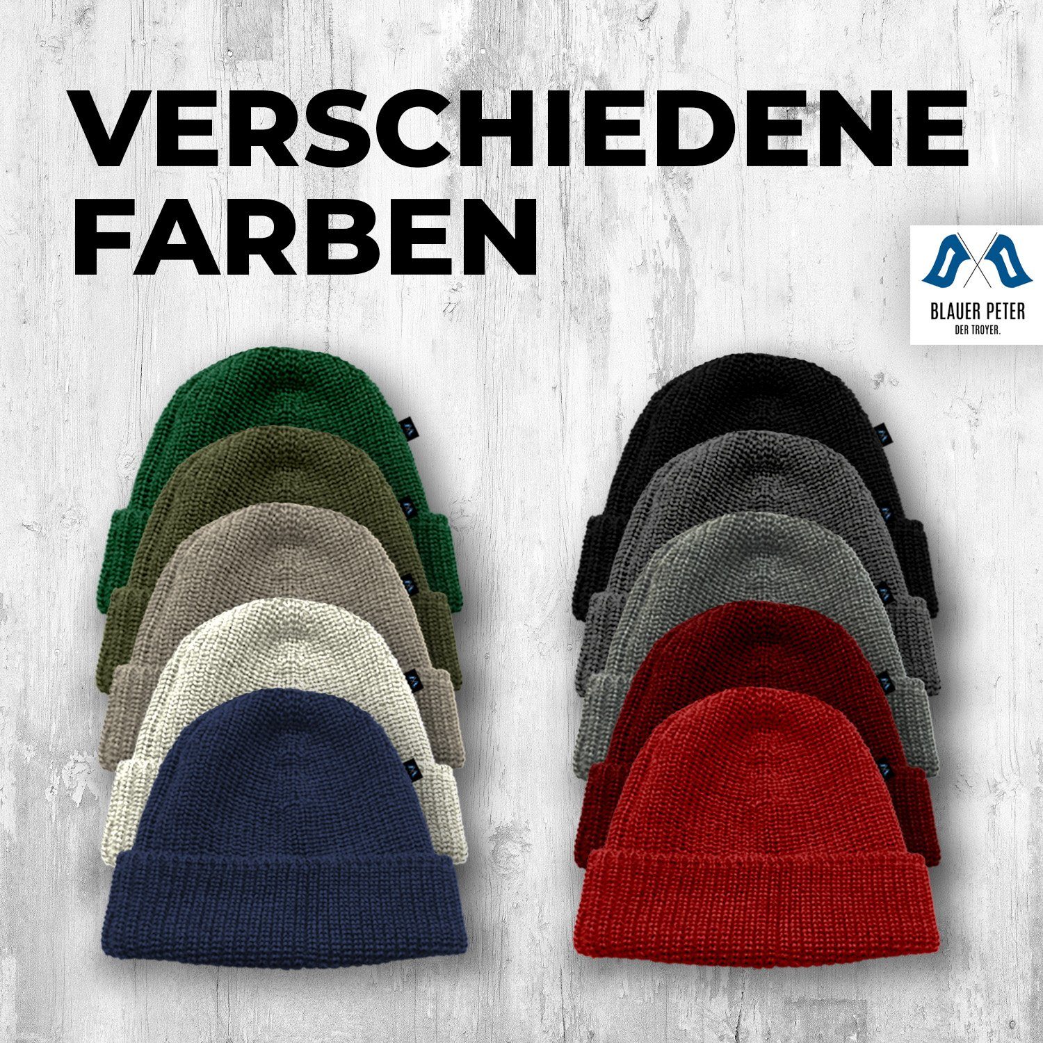 Peter 1-St) Blauer in Merino Strickmütze (Packung, Perlfang-Optik aus Oliv