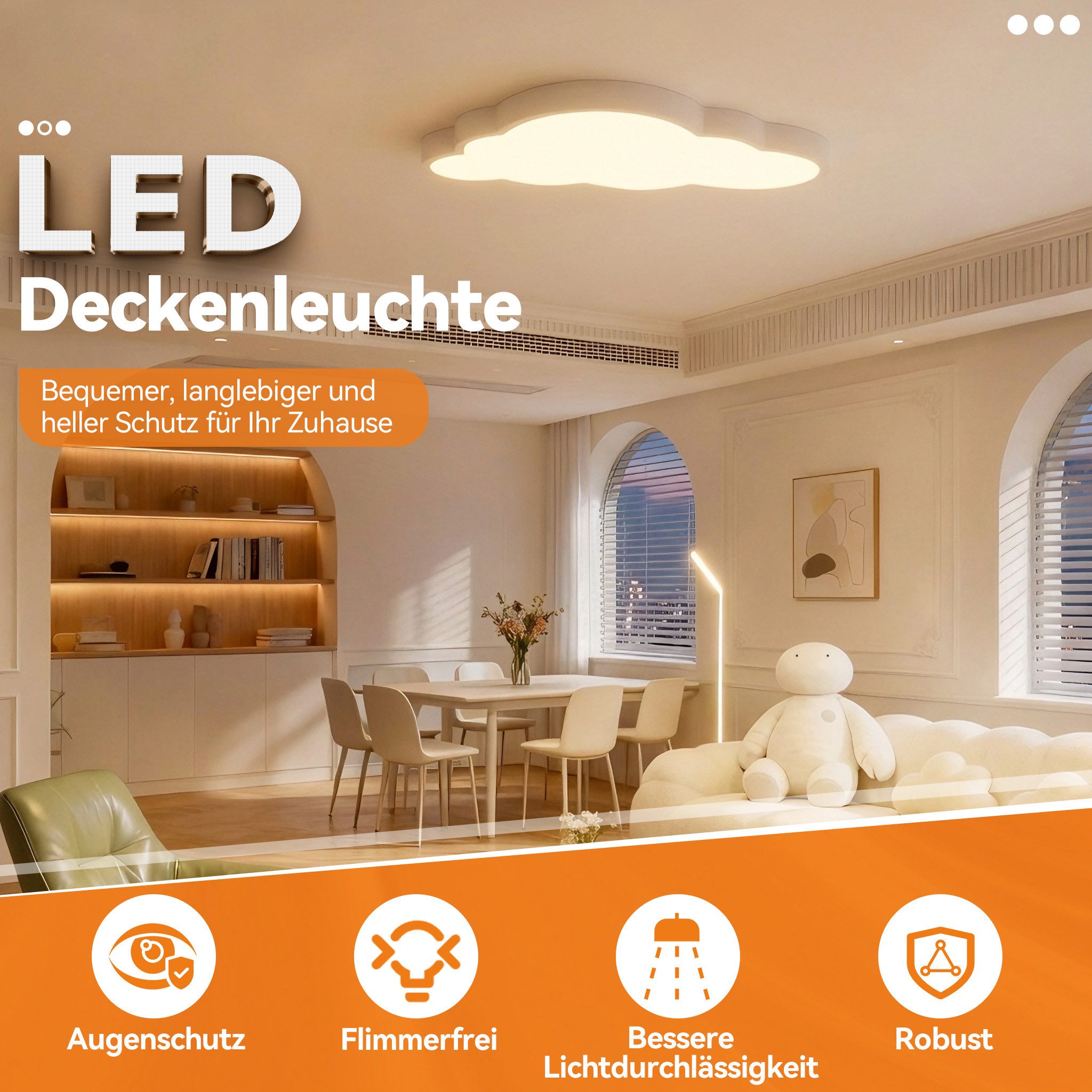 FIVMEN LED Deckenleuchte Wolken Deckenlampe 48W mit Fernbedienung Dimmbar, LED fest integriert, 50 cm x 28 cm x 5,3cm