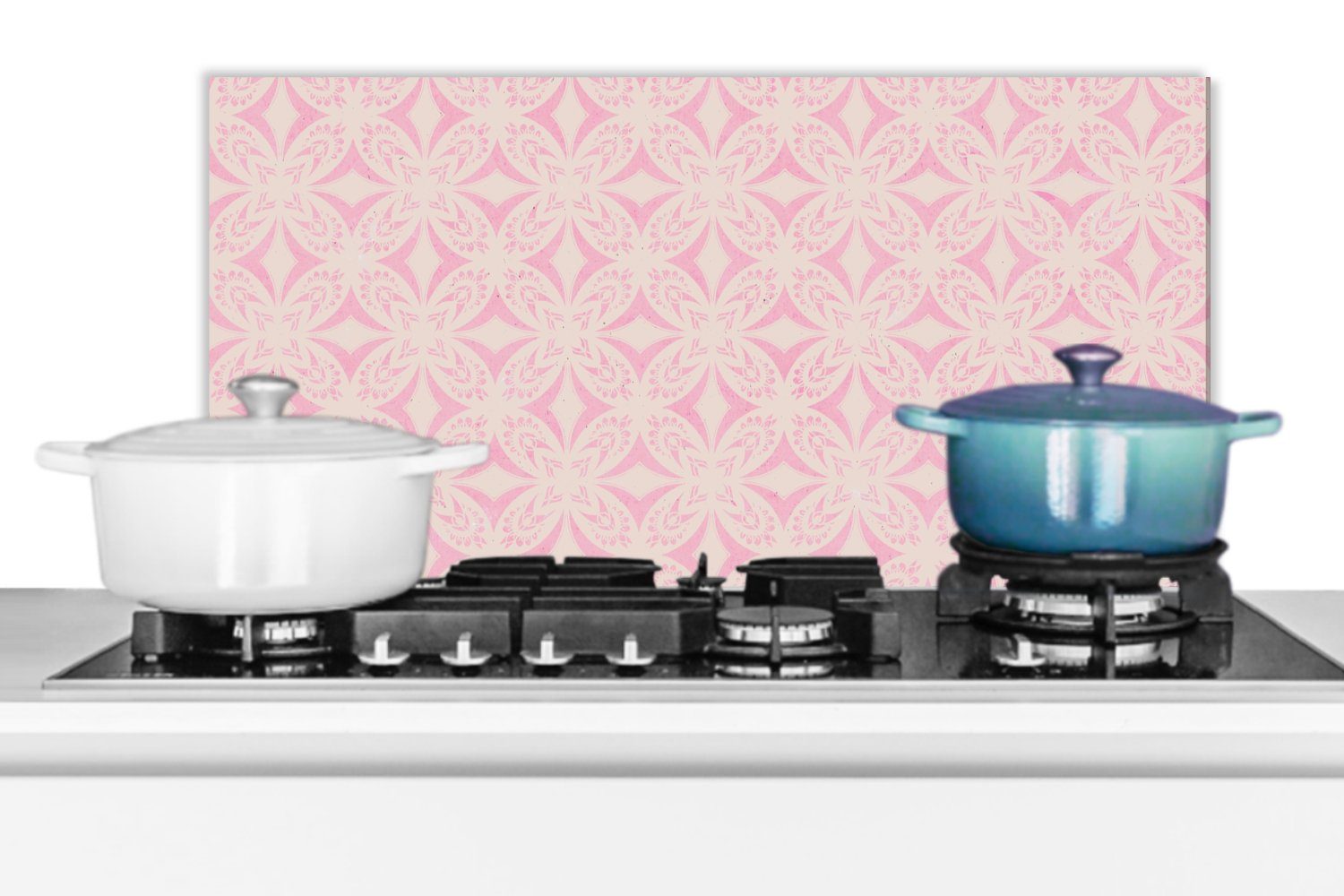 MuchoWow Küchenrückwand Muster - Formen Küchen (1-tlg), - 60x30 und Wandschutz, cm, für Fett Rosa, - Beige gegen Schmutzflecken