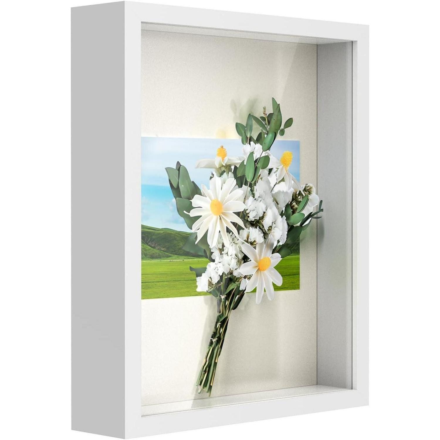 LuxusKollektion Bilderrahmen zum Basteln 3D Bilderrahmen Objektrahmen 15x20 cm Echtglas Wand Weiß 1er 15x20 cm
