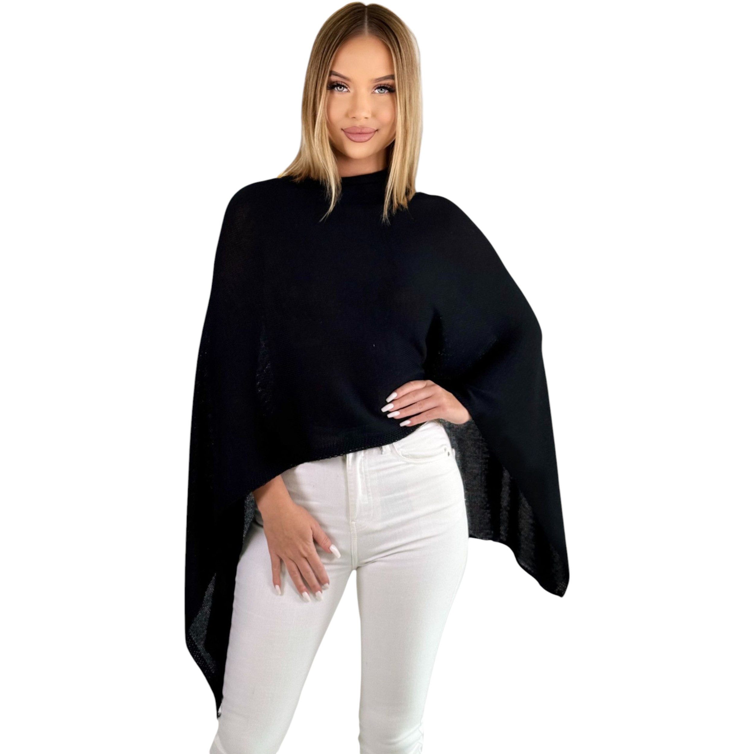 Mississhop Strickponcho Damen Poncho Cape Überwurf Strickponcho feiner Strick 221 – Bild 4 von 5