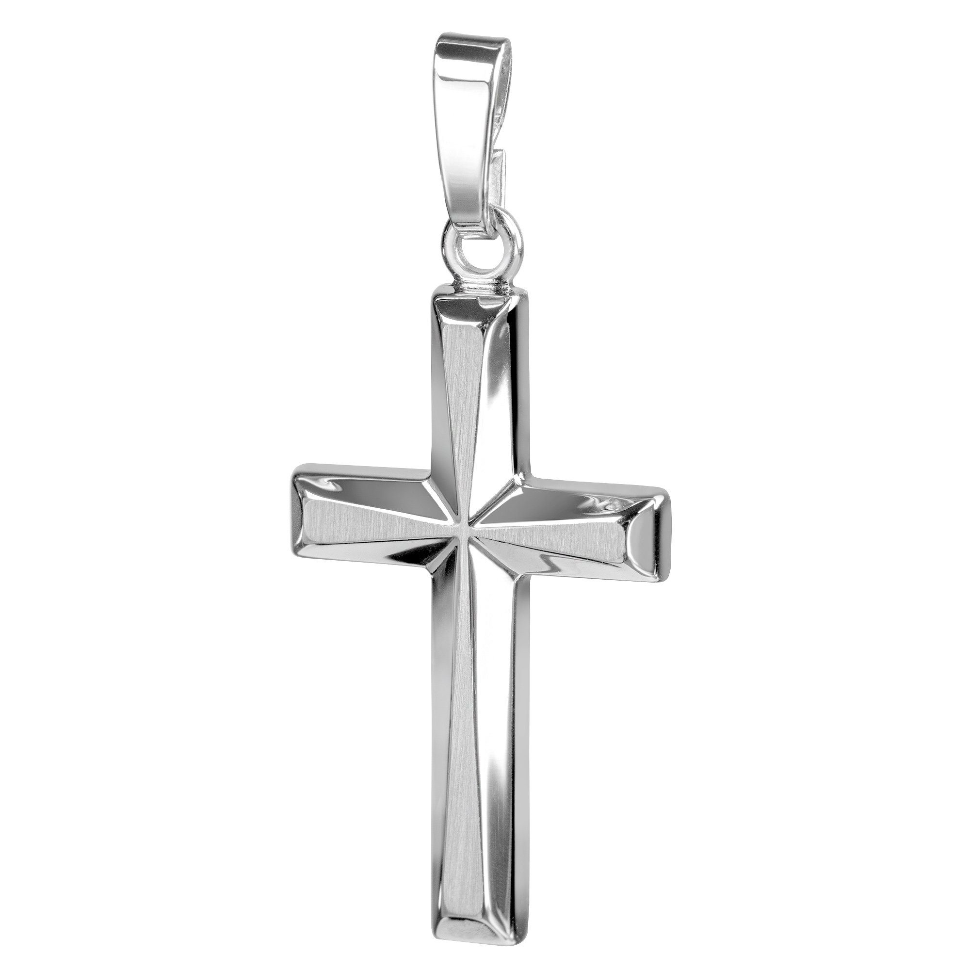 JEVELION Kreuzkette Anhänger Weißgold-Kreuz - Made in Germany (Weißgold Anhänger, für Damen und Herren), Mit Silberkette 925 - Länge wählbar 36 - 70 cm oder ohne Kette.