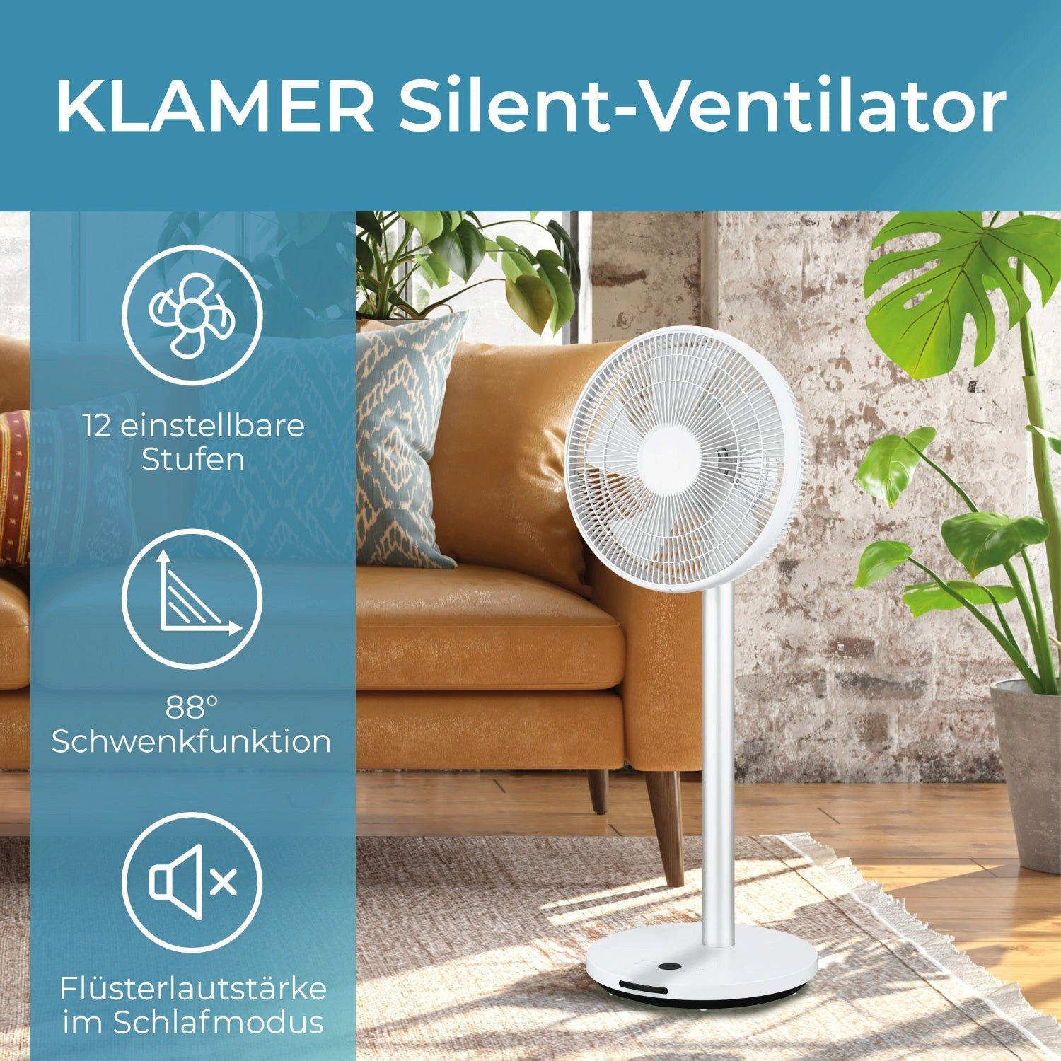 KLAMER Bodenventilator Extra leiser DC Designventilator günstig online kaufen