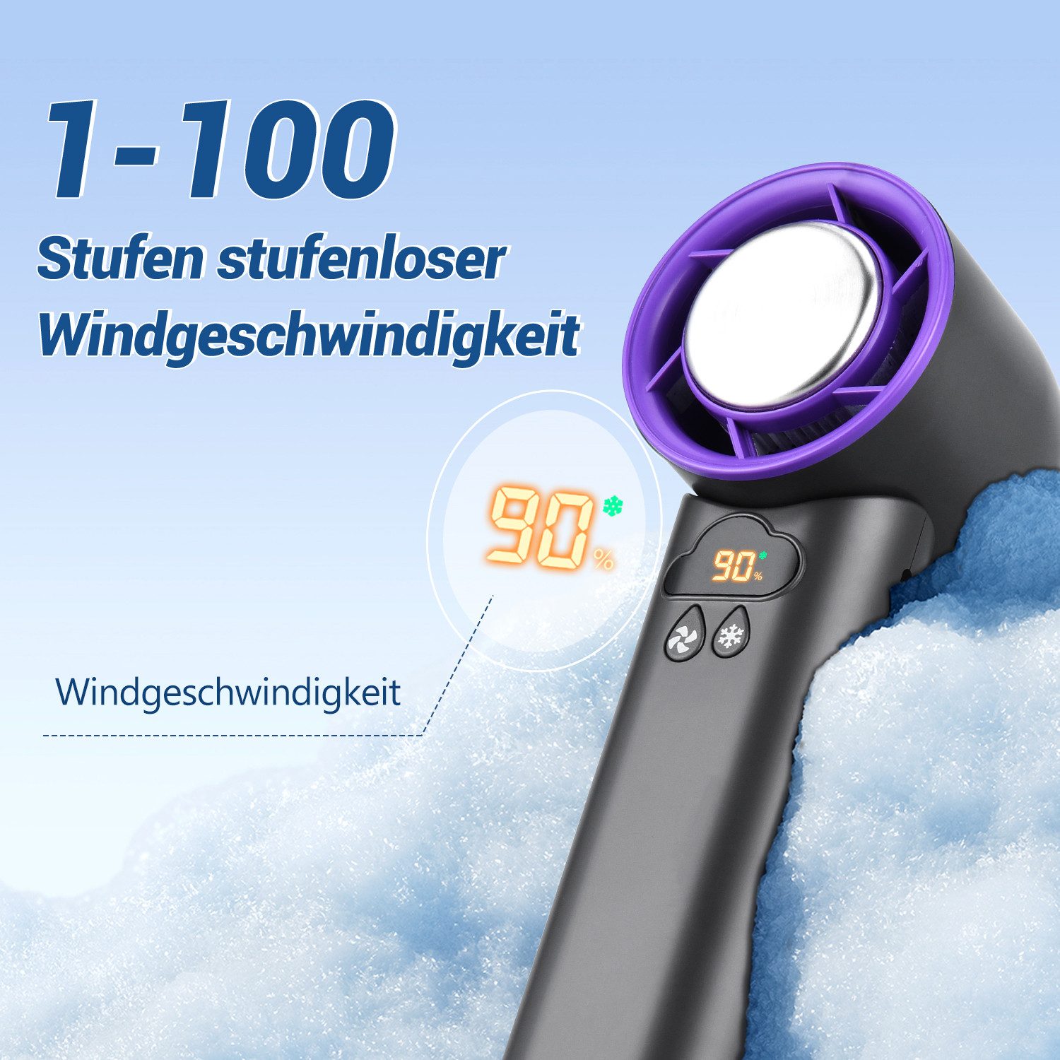 CkeyiN Handventilator Mini Ventilator USB Tragbarer Akku Ventilator mit LED-Anzeige faltbar, Eisporzellankühlung 100 Windgeschwindigkeitsstufen 3600mAh Akku