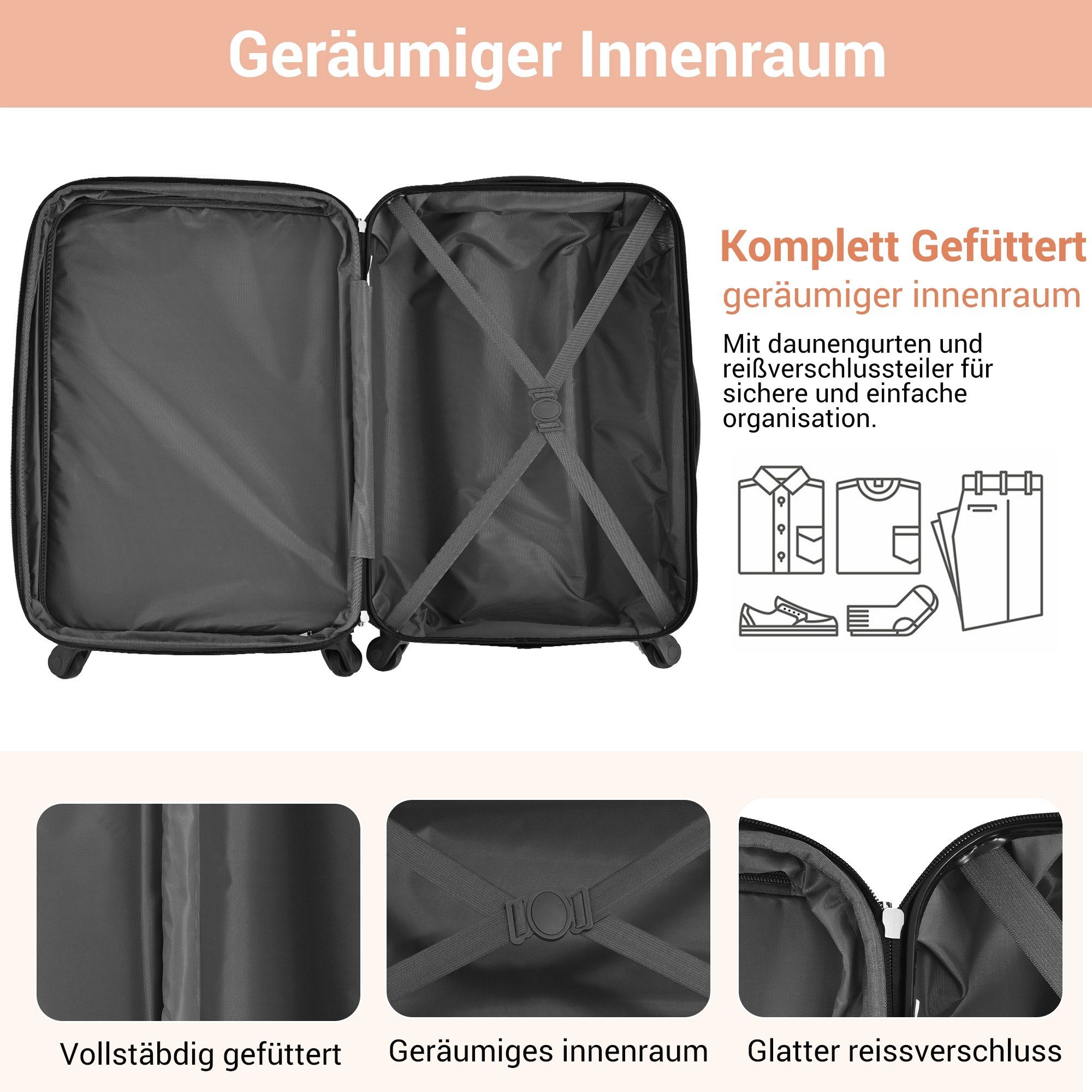 Celya Hartschalen-Trolley 57×35×23cm, :ABS Reisekoffer, Hartschalen-Koffer, Rollkoffer, Hauptmaterial rosa