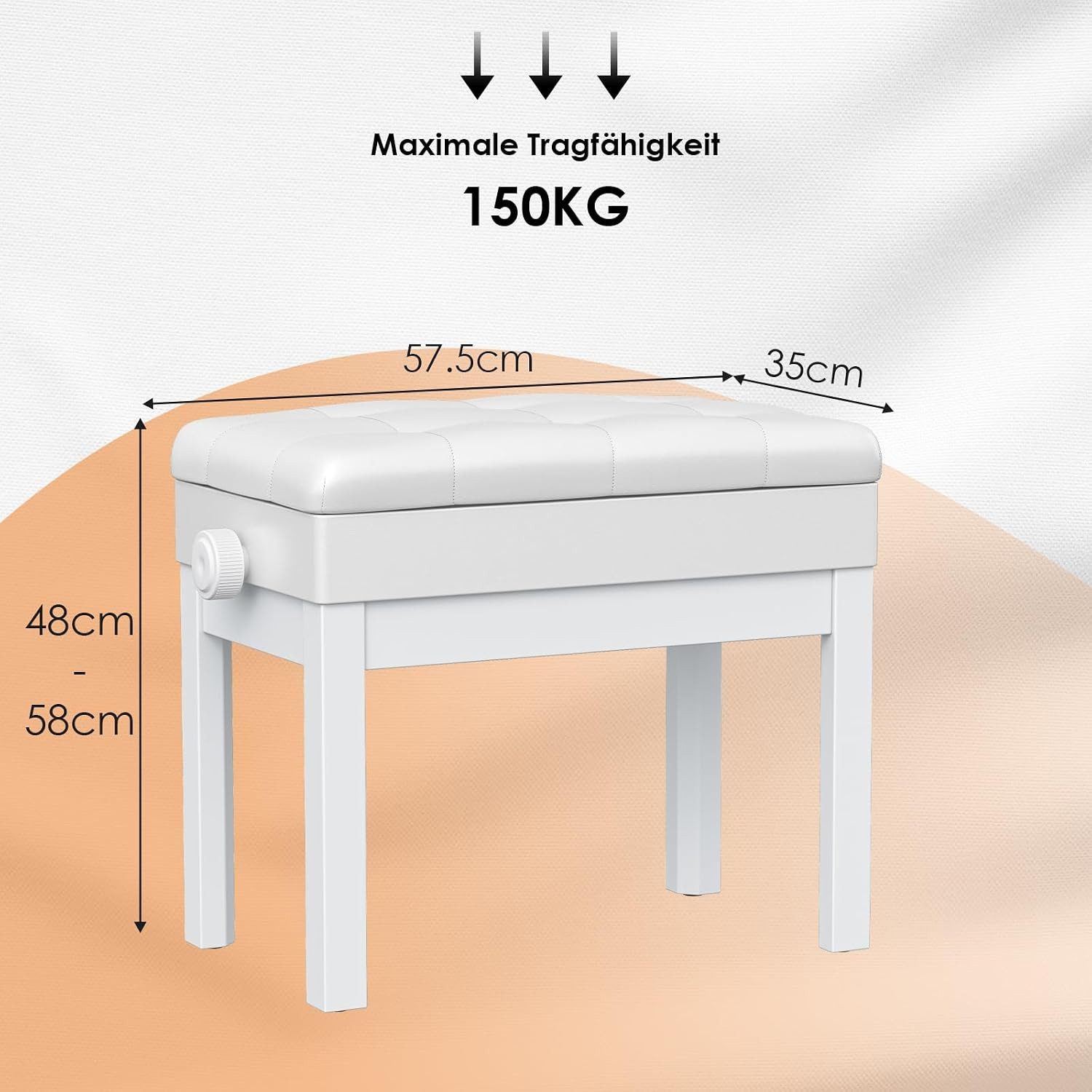 TLGREEN Klavierbank Höhenverstellbar, mit Polsterung und Stauraum (Ergonomische Klavierbank für Erwachsene, 48-58CM Höhe), 150 kg Tragfähigkeit, PU-Leder, rutsc – Bild 2 von 5