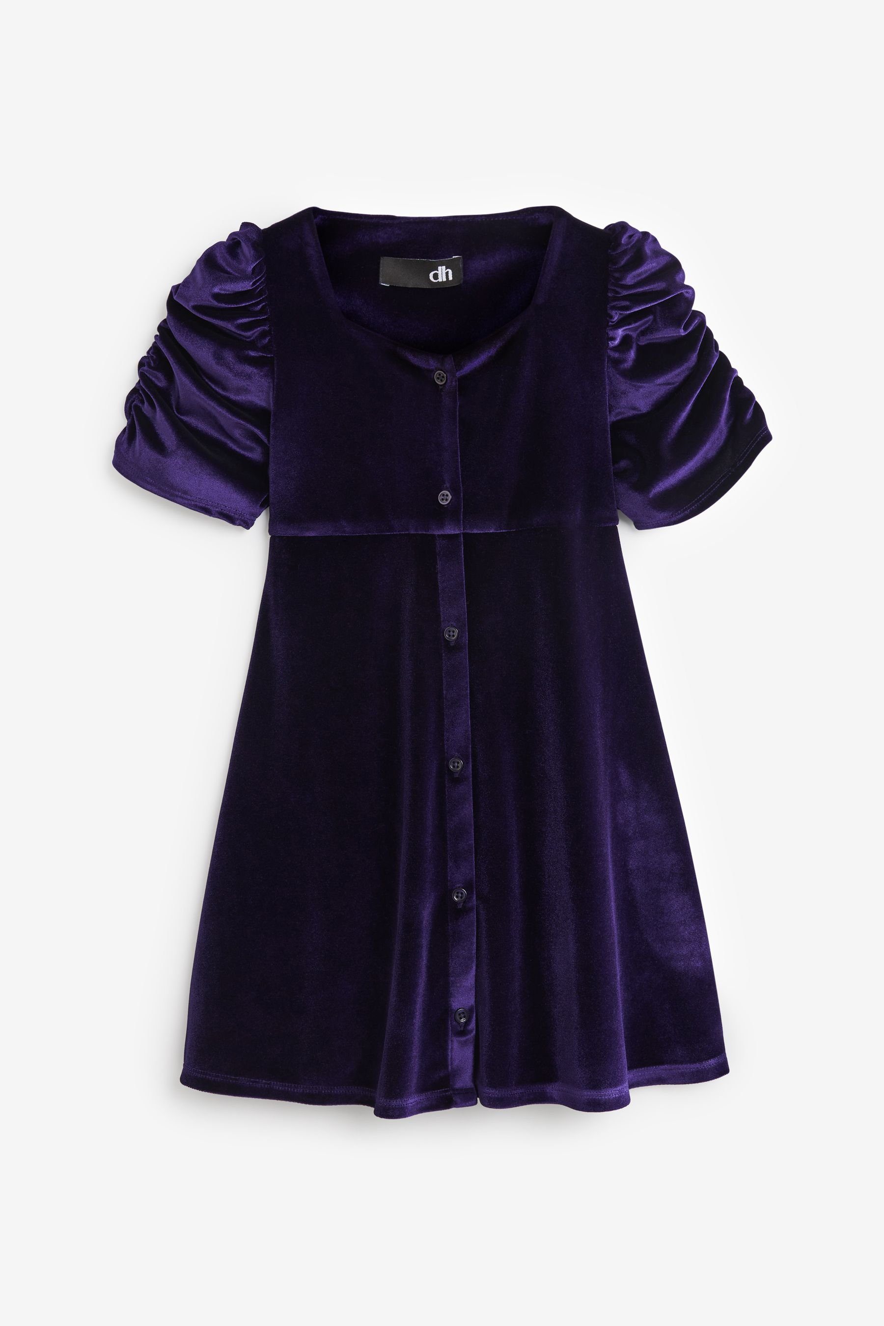 Next Partykleid Samt-Kleid mit gesmokten Ärmeln (1-tlg) Purple