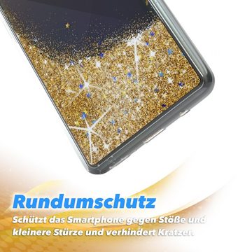 EAZY CASE Handyhülle Liquid Glittery Case für Samsung Galaxy A51 6,5 Zoll, Durchsichtig Back Case Handy Softcase Silikonhülle Glitzer Cover Gold