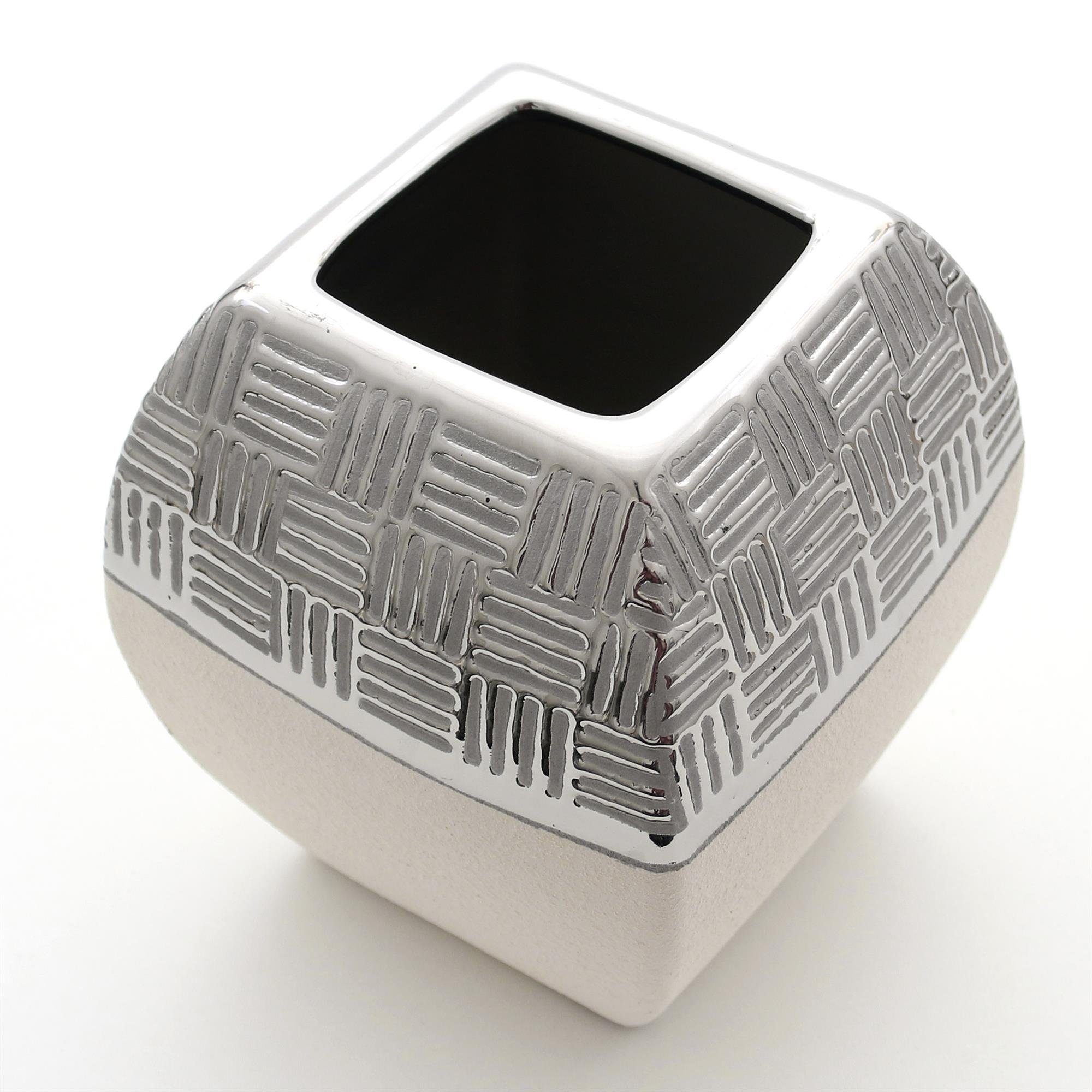 moderne Deko Vase Edle Dekovase silber-grau Dekohelden24 in quadratisch Keramik 1 St) (kein, Designer