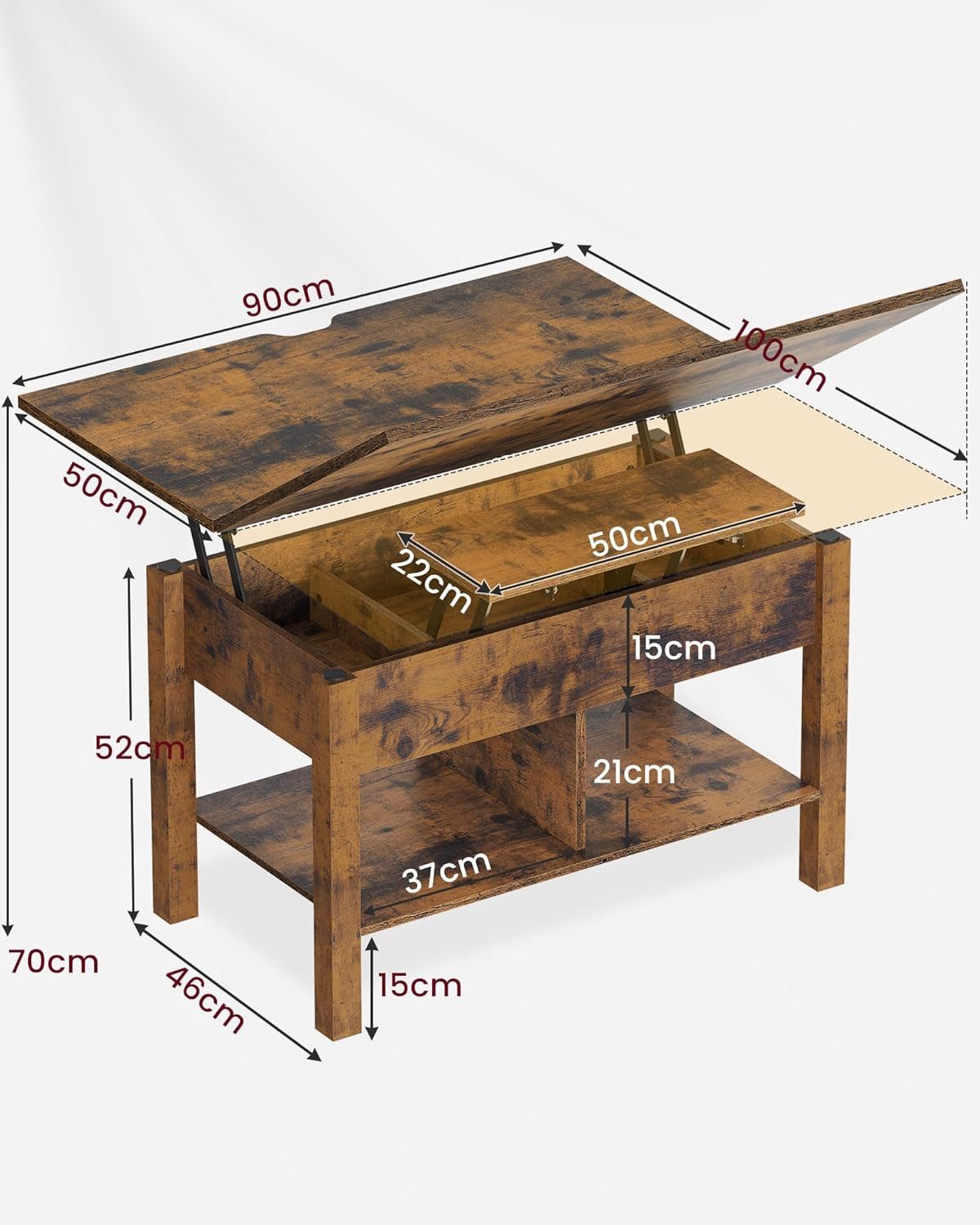MSMASK Couchtisch 3-in-1-Multifunktions-Wohnzimmertisch mit Versteckter Auf günstig online kaufen