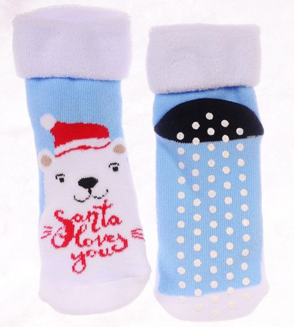 Martinex Thermosocken Warme weihnachtliche Baby und Kinder Socken Socks mit ABS Sohle mir Bärchen Santa Motiv, weichnachtlich, Antirutschsocken