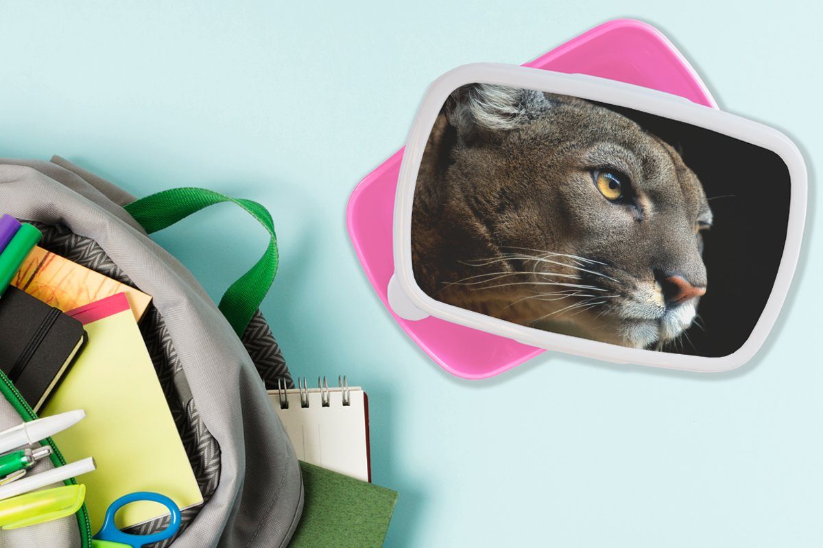 MuchoWow Lunchbox Puma - Wilde Erwachsene, Porträt, Snackbox, (2-tlg), Tiere Mädchen, für rosa Brotdose Kunststoff Brotbox Kunststoff, - Kinder