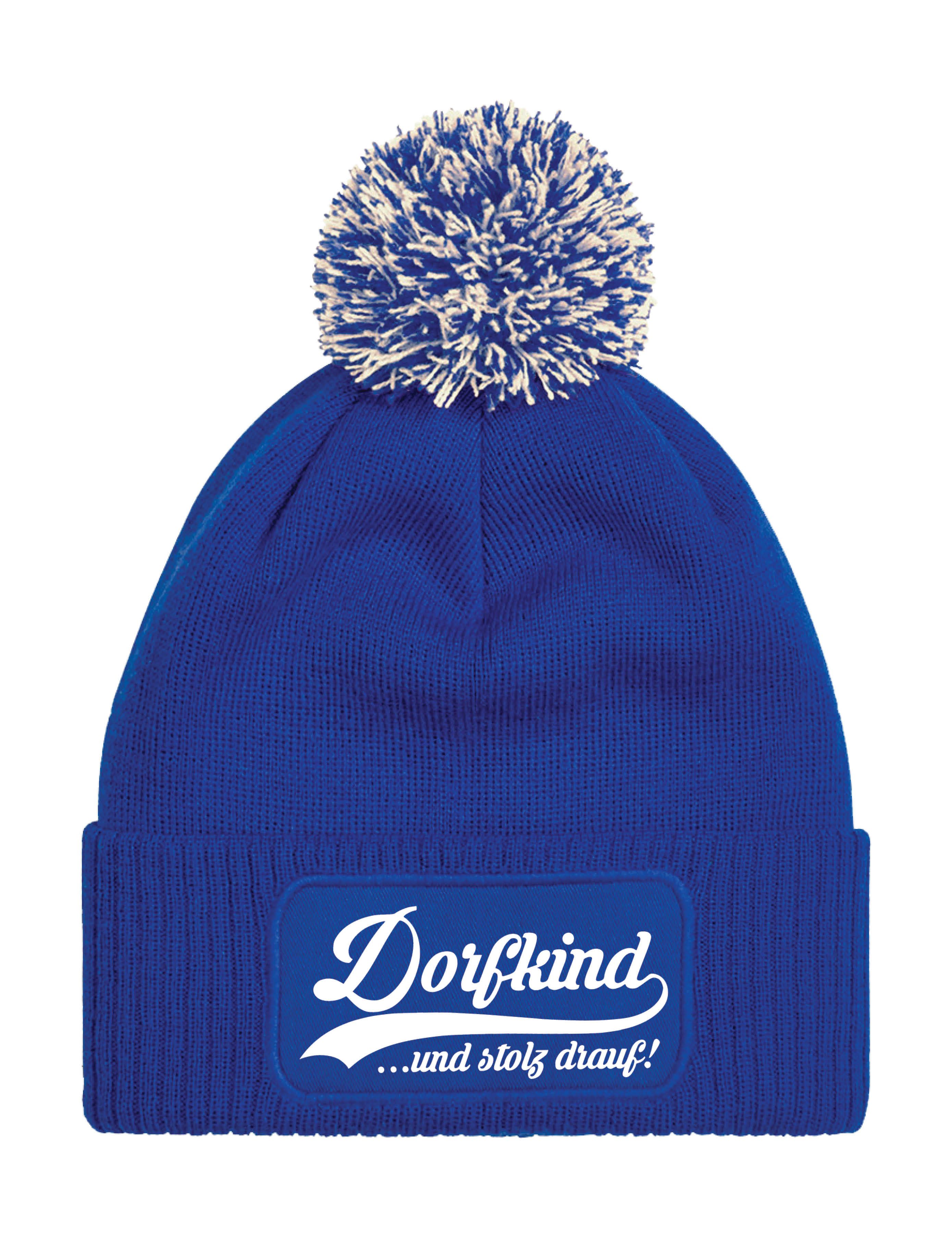 Youth Designz Beanie Unisex Strick Bommel Beanie Mütze mit Dorfkind Aufdruck Geschenk mit lustigen Logo für Damen und Herren