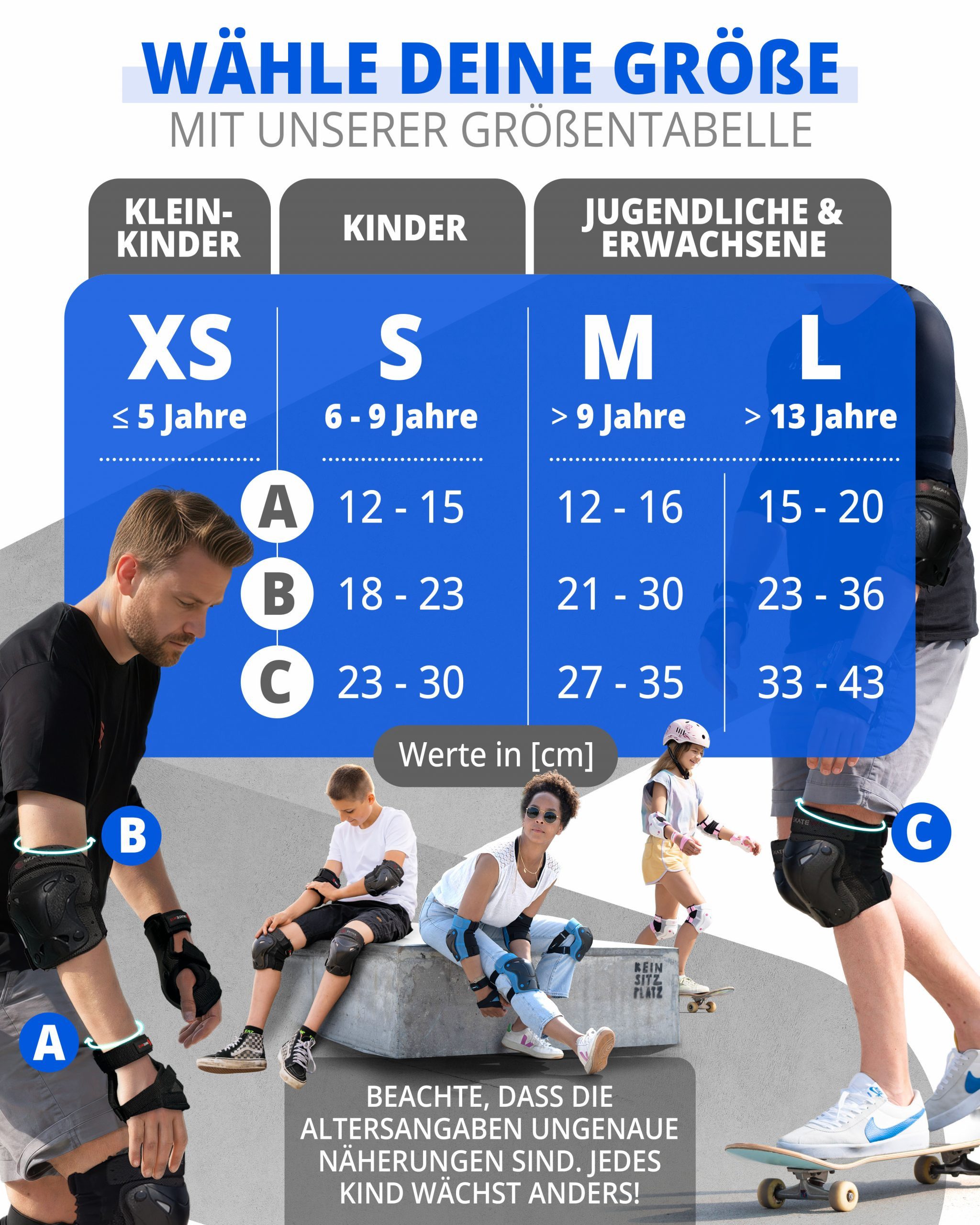 SKATEWIZ Protektoren-Set Schützer Skateboard ab 8 Jahre Protektoren Kinder und Erwachsene (Inline Skate Schonerset, 6-tlg., Knieschoner Geschenke für Kinder - I – Bild 5 von 5