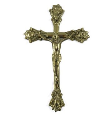 Linoows Dekoobjekt Kruzifix, Jesus am Kreuz, massives Messing Kreuz, Jesus Kreuz aus poliertem Messing