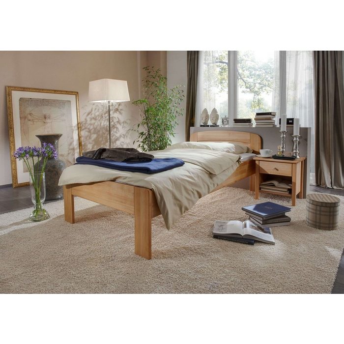 Natur24 Einzelbett Bett Comfort III aus Buche massiv geölt Sonderlänge 120 x190 cm mit Kopfteil