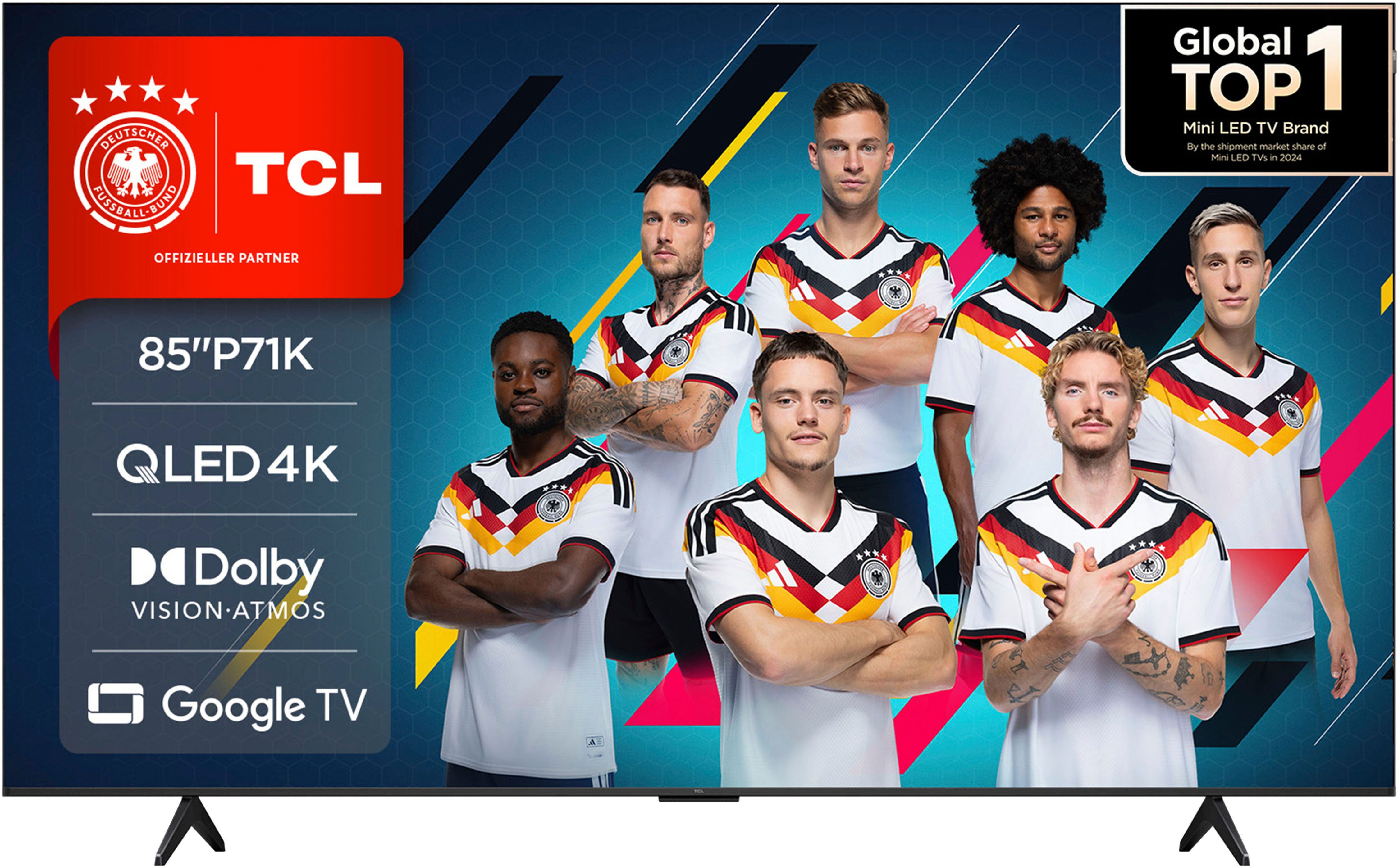 TCL 85P71KX1 QLED-Fernseher (215 cm/85 Zoll, 4K Ultra HD, Smart-TV, Google TV, Multi-HDR, Dolby Vision, Smart TV, Apple Airplay2, Dolby Atmos, Onkyo)