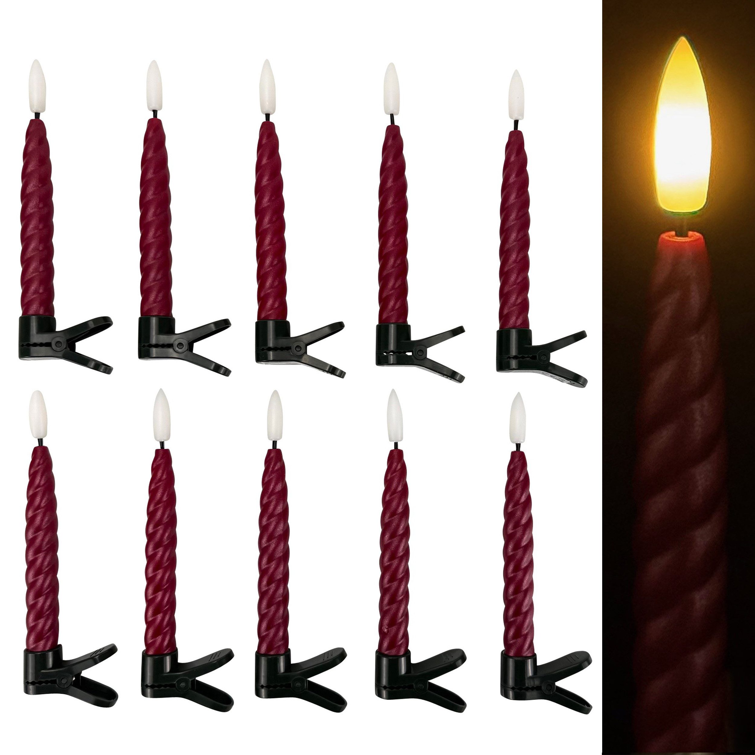 Online-Fuchs LED-Christbaumkerzen - Weihnachtskerzen kabellos mit realistischer Flamme und Fernbedienung, inkl. 6-Stunden Timer - Rot, Silber, Champagner, Berry, Blau