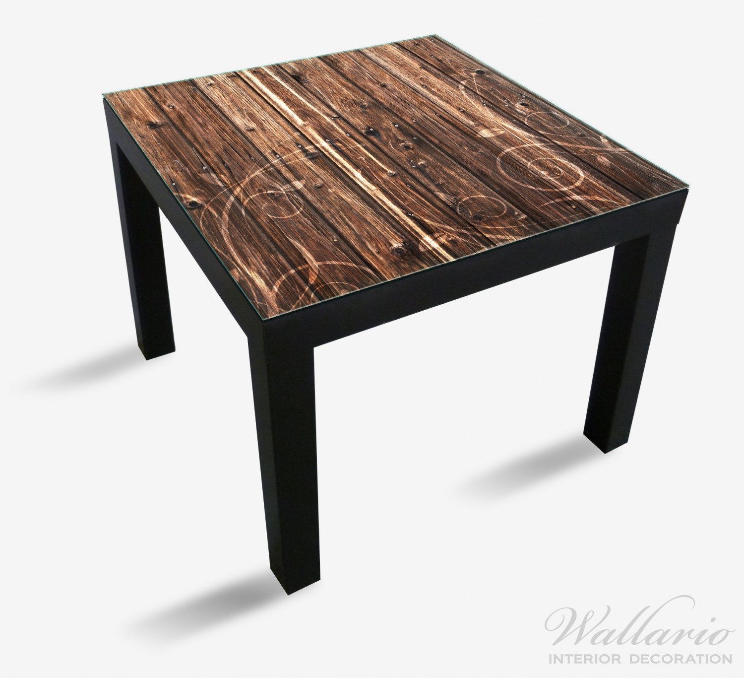 Schnörkel in geeignet St), Ikea für - (1 Wallario mit Tischplatte Lack Blumenmuster dunkelbraun Tisch Holz