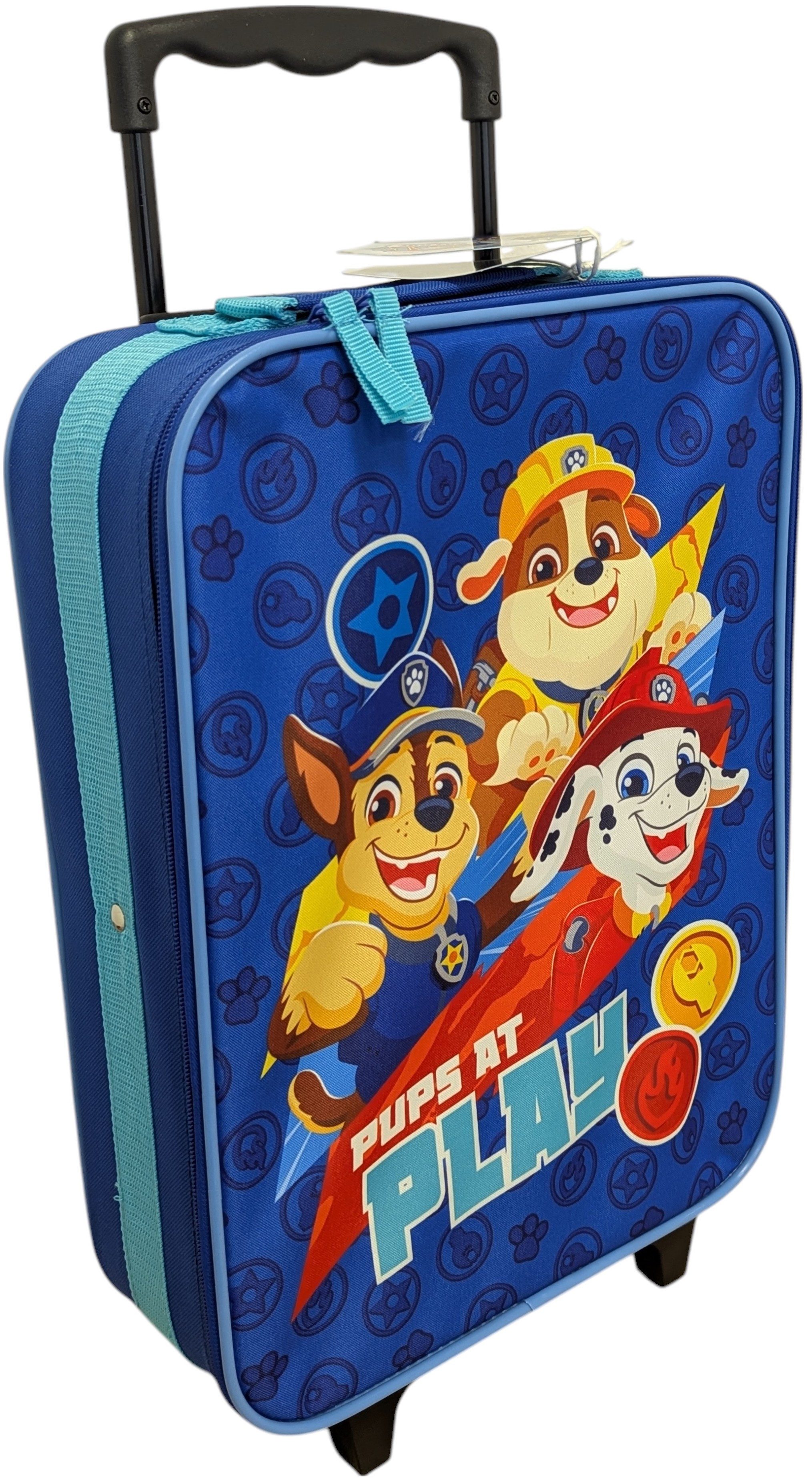 PAW PATROL Kinderkoffer Trolley Kindertrolley Kinder Koffer Handgepäck Pawpatrol Blau 12 L, 2 Rollen, Rundumöffnung, Spanngurt, Teleskopgriff, Leicht