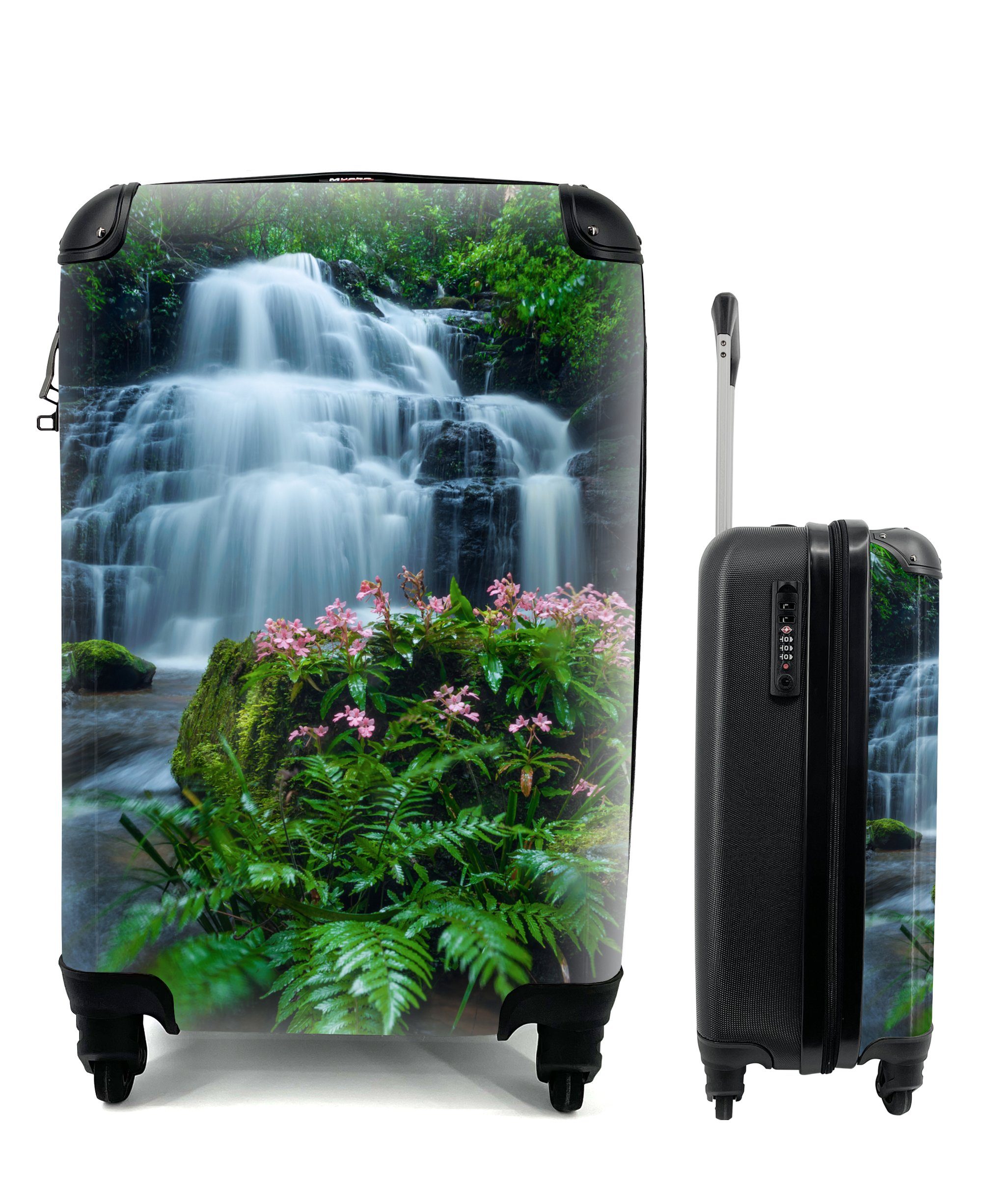 MuchoWow Handgepäckkoffer Ein schöner Wasserfall inmitten der dichten Vegetation des Phu Hin, 4 Rollen, Reisetasche mit rollen, Handgepäck für Ferien, Trolley, Reisekoffer