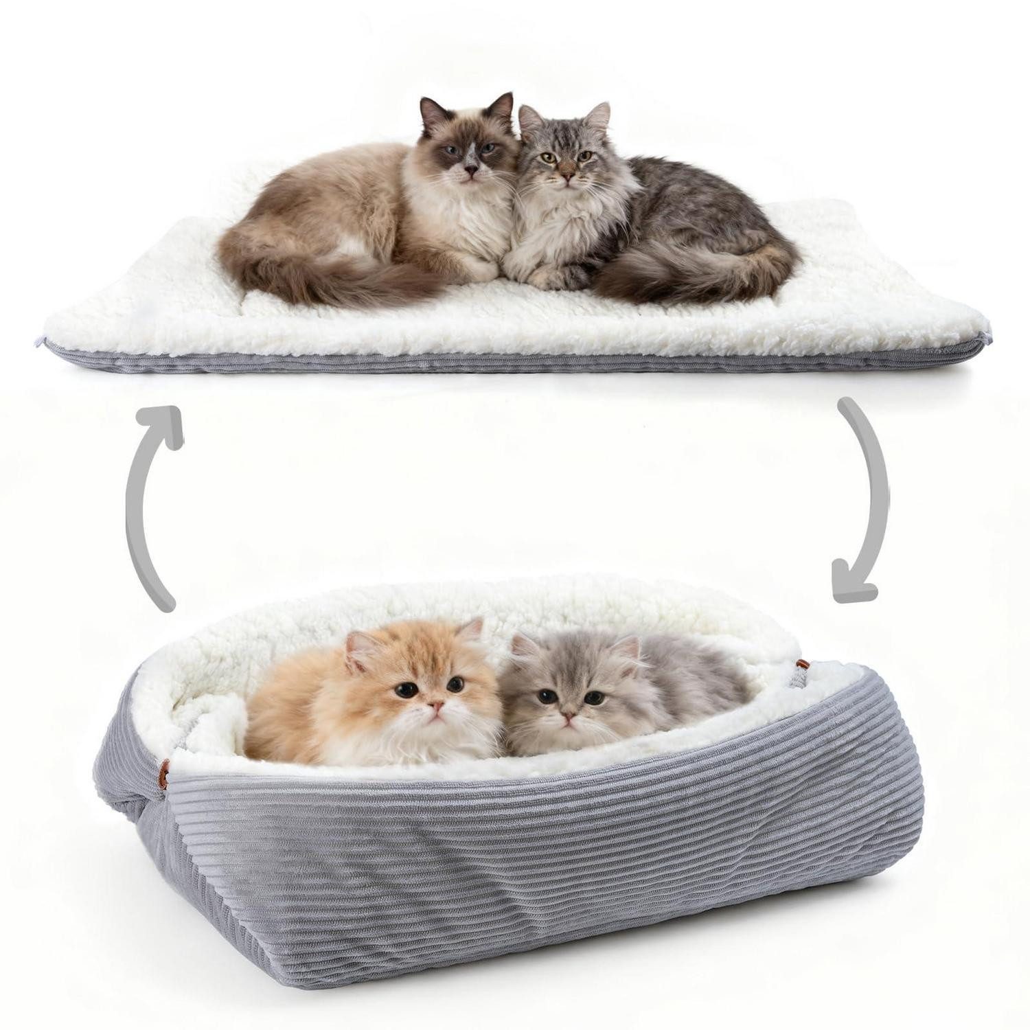 LuxusKollektion Katzenliege Katzenbett Plüsch 2in1 Grau XL