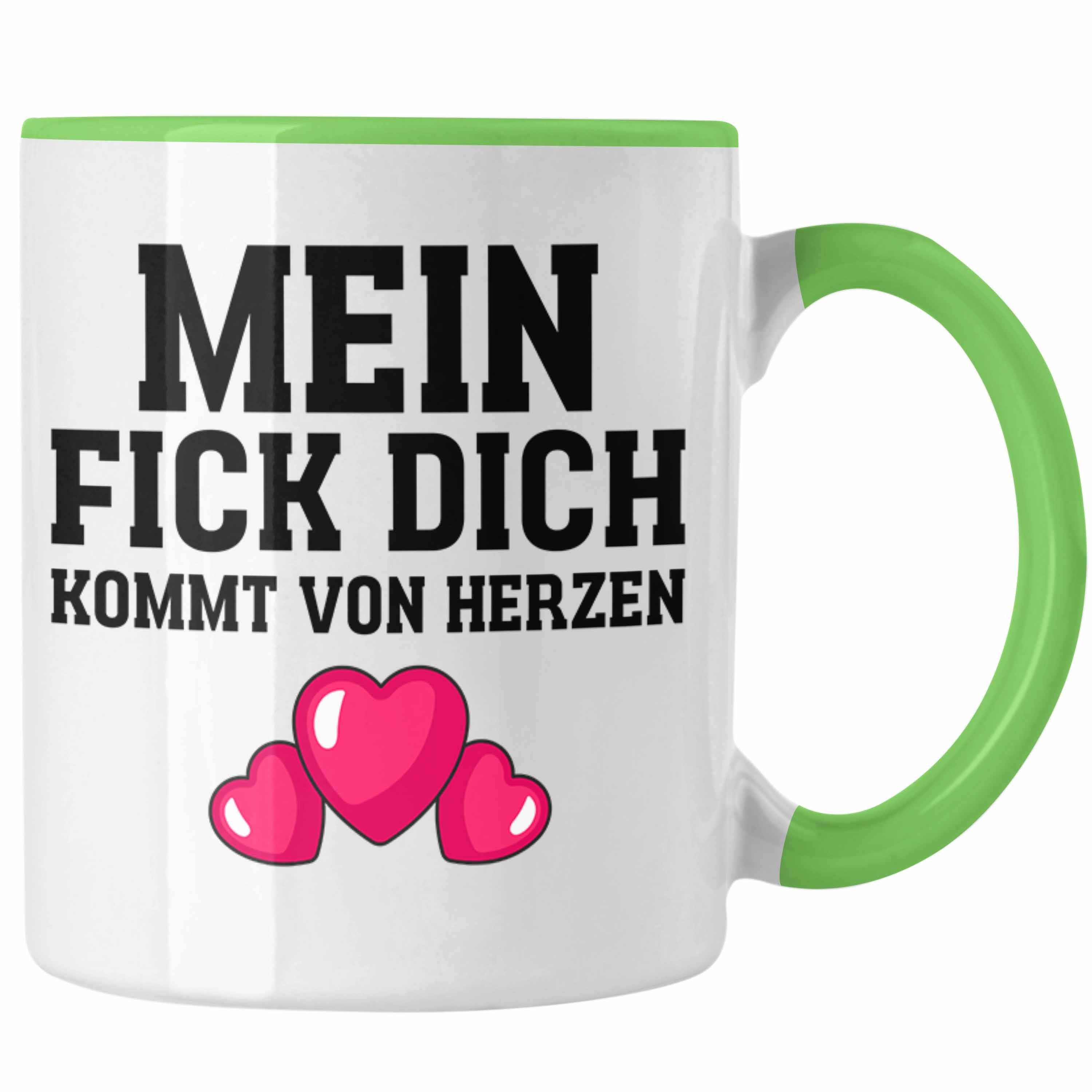 Trendation Tasse Trendation - Mein F Dich Kommt Von Herzen Lustige Tasse mit Spruch Büro Kollege Kollegin Witzige Kaffeetasse Grün
