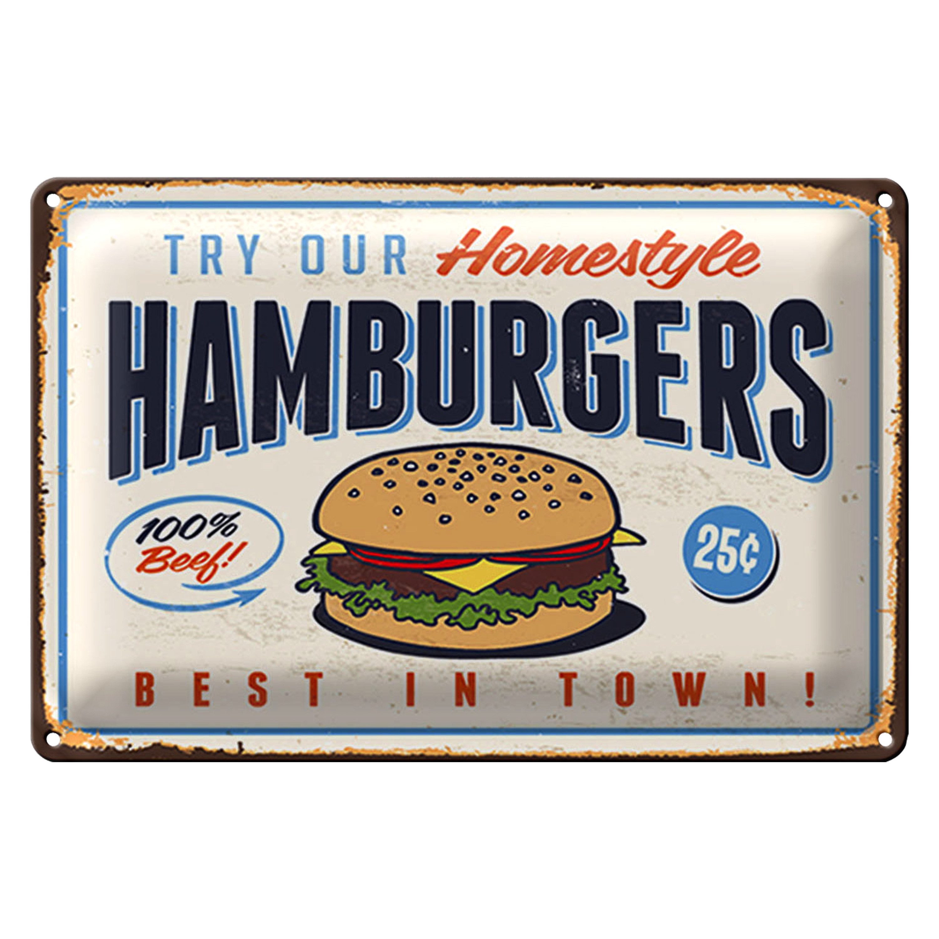 Roomando Metallschild Blechschild Retro 30x20cm hamburgers best in town