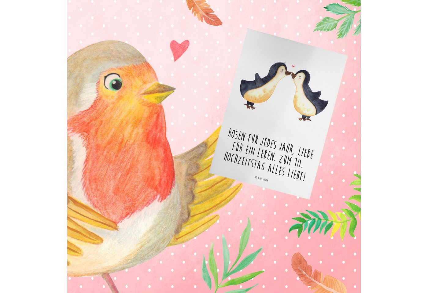 Thumbnail - Mr. & Mrs. Panda Grußkarte 10. Hochzeitstag Rosenhochzeit - Weiß - Geschenk, Hochzeitssprichwort