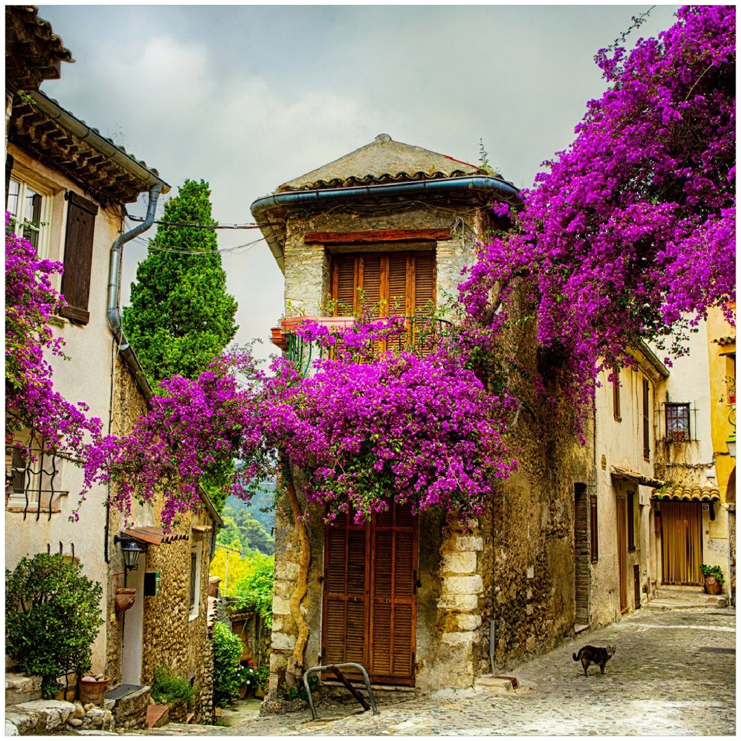 Wallario Memoboard Malerische Stadt in der Provence mit bunten Blumen
