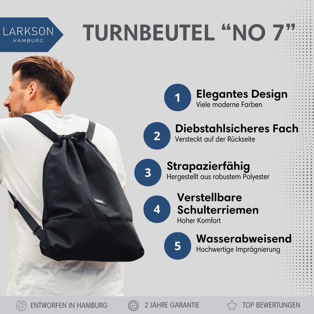 LARKSON Turnbeutel No 7 Turnbeutel Damen Herren (1-tlg), Sporttasche, Anti Diebstahl Seitentasche, Wasserabweisend – Bild 2 von 5