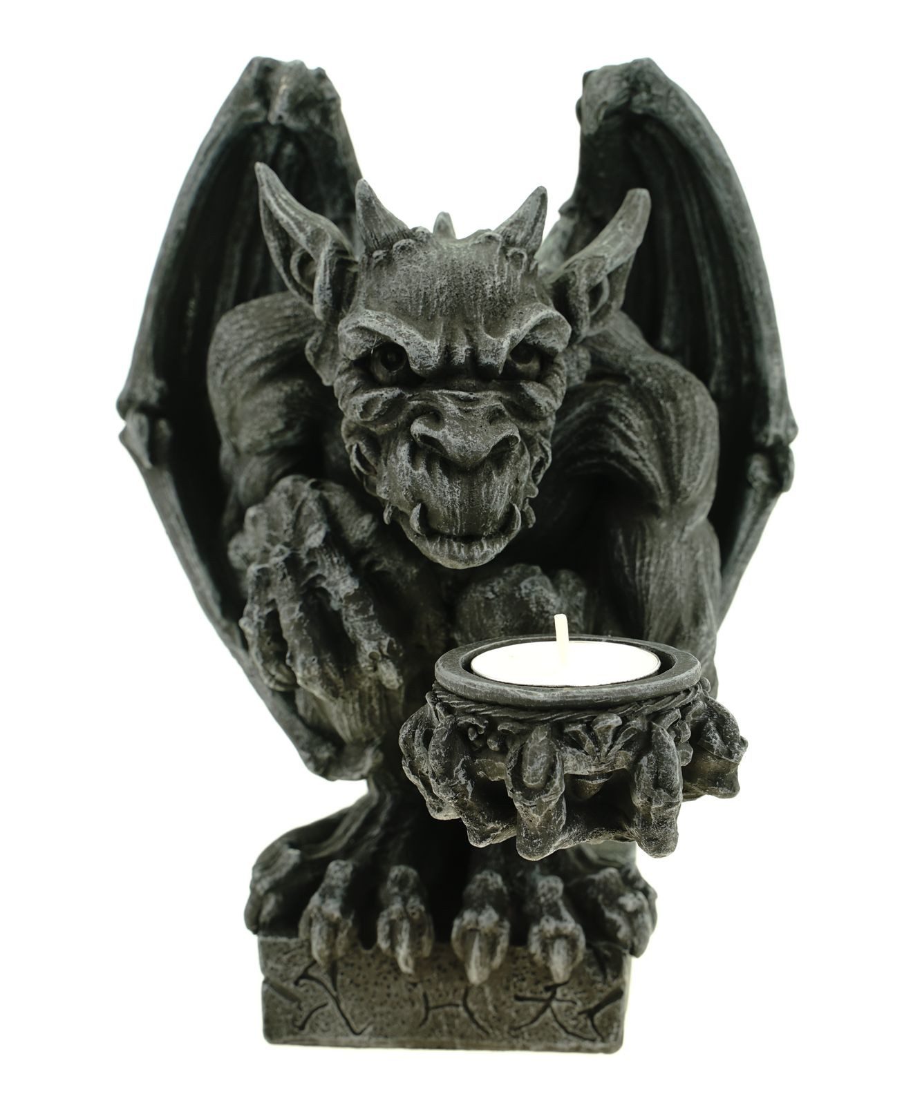 Vogler Teelichthalter Teelichthalter Gargoyle als Wächter Figur 21 cm Handgefertigter Deko