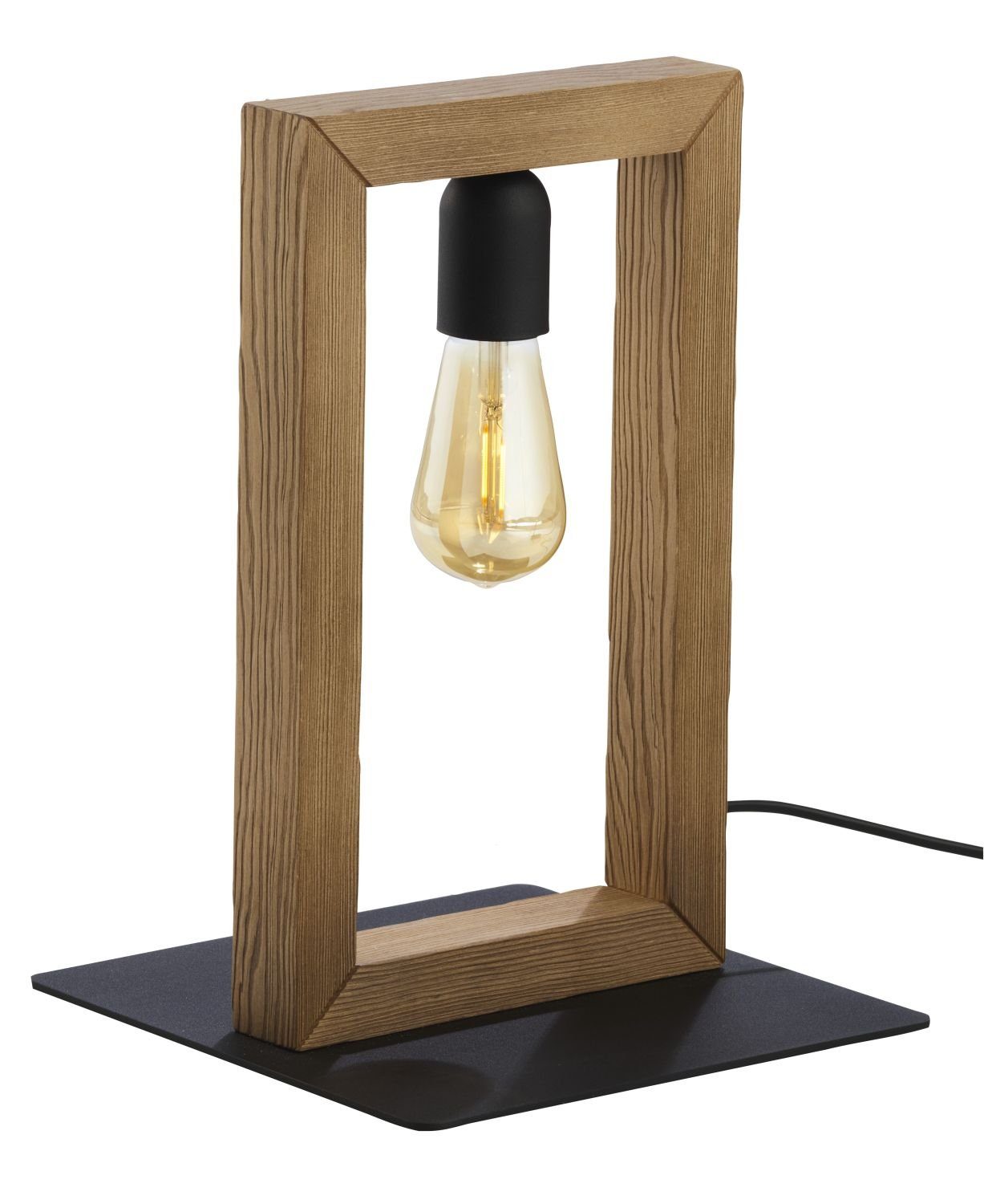 Licht-Erlebnisse Tischleuchte »HAZO«, Tischlampe Holz Metall Schwarz 35cm  hoch E27 wohnlich Büro online kaufen | OTTO