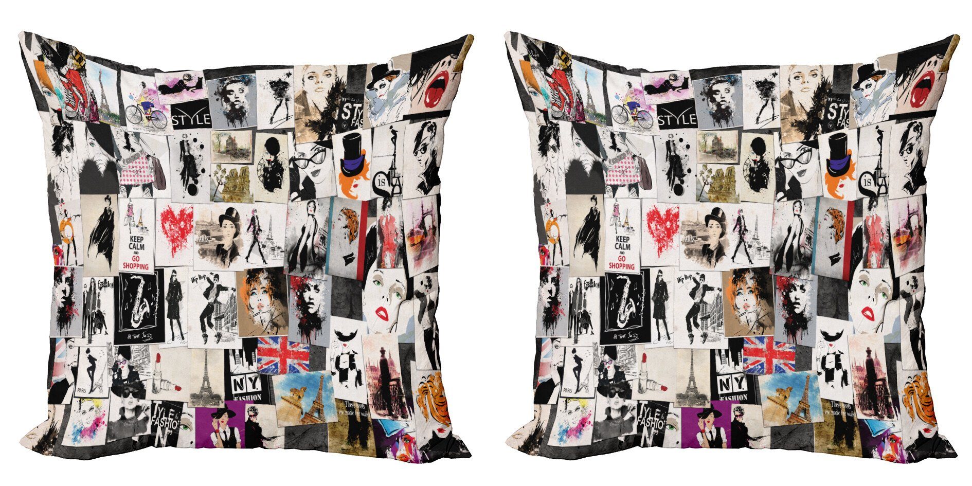 Kissenbezüge Modern Accent Doppelseitiger Digitaldruck, Abakuhaus (2 Stück), Skizzieren Collage Fashion Modern