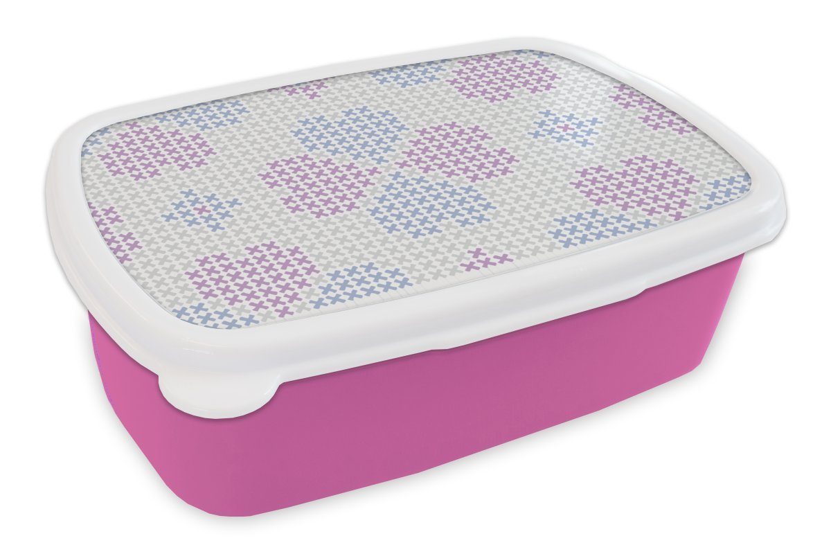 MuchoWow Lunchbox Klee - Muster - Violett, Kunststoff, (2-tlg), Brotbox für Erwachsene, Brotdose Kinder, Snackbox, Mädchen, Kunststoff rosa