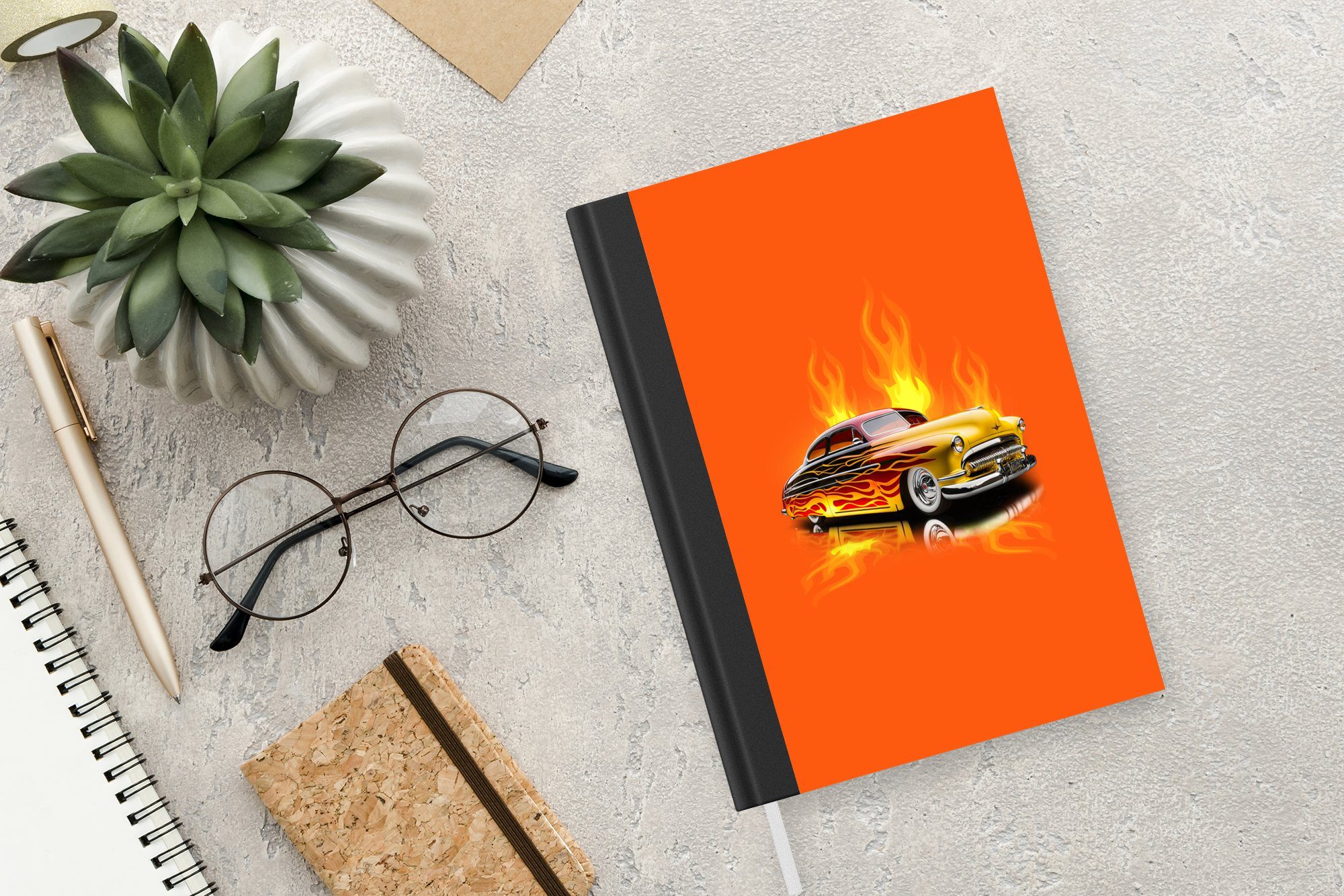 - Haushaltsbuch Vintage, Notizbuch Flammen Journal, - Merkzettel, Tagebuch, Auto - MuchoWow Notizheft, Orange Seiten, A5, - 98 Feuer