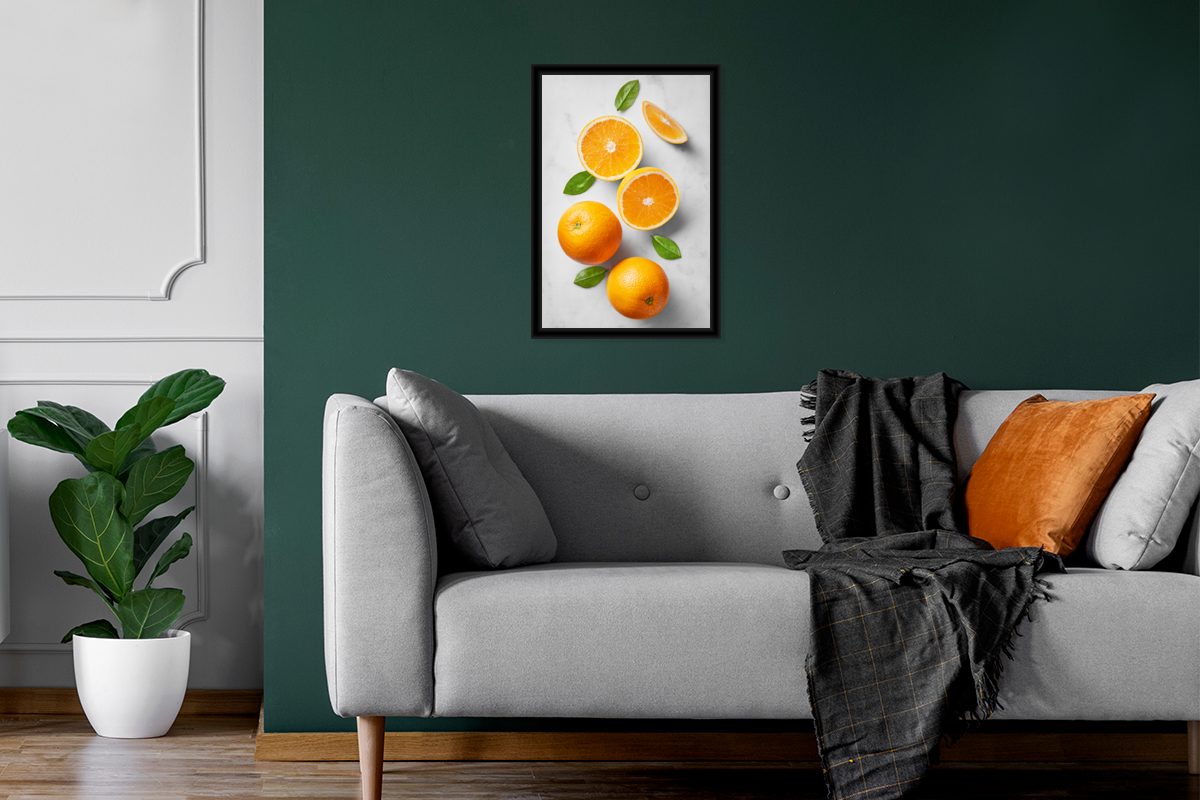 Poster Wandposter, MuchoWow Orange Wanddeko, Bilderrahmen (1 - - Schwarzem Obst St), Marmor, Gerahmtes Bilder, Poster,